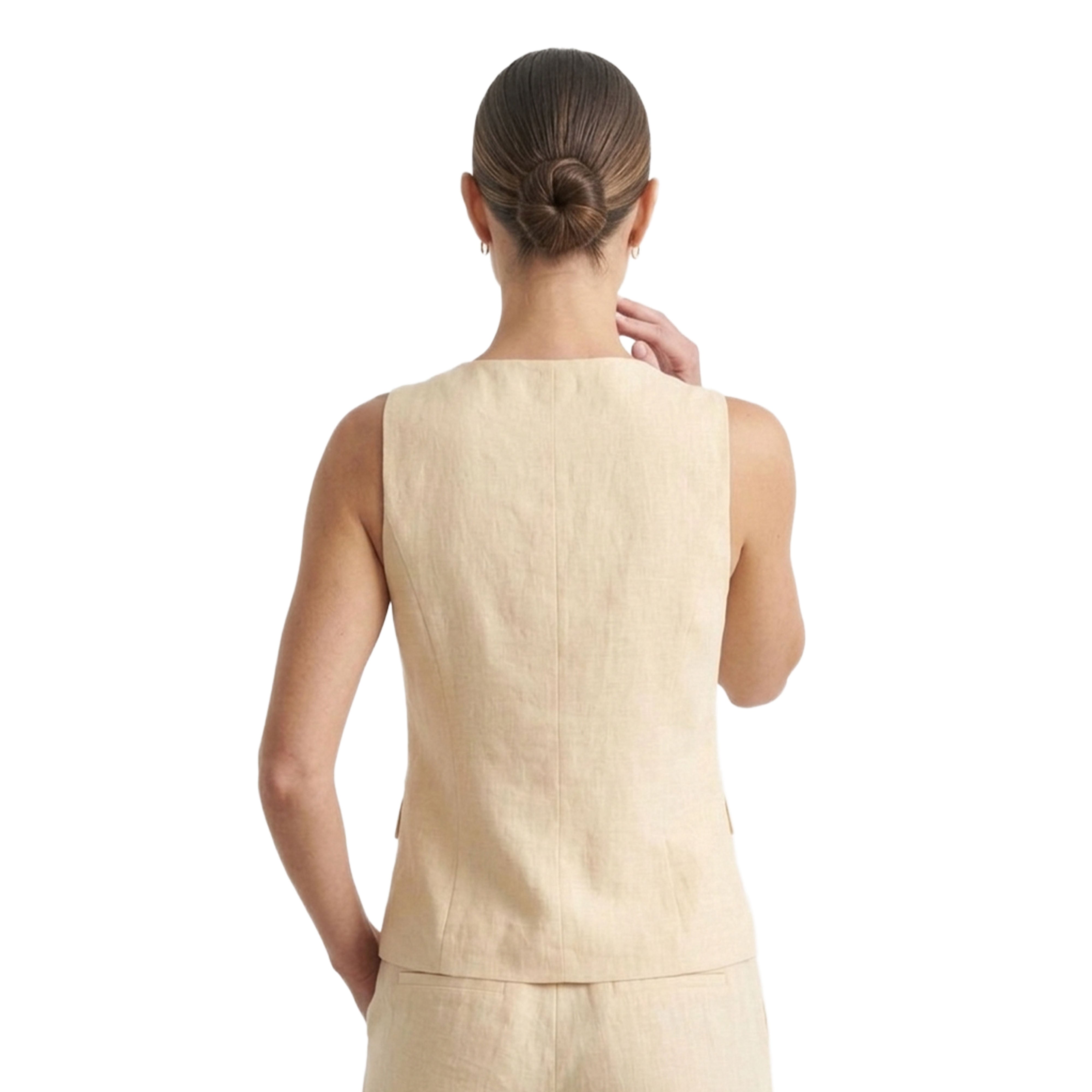 Artyska Women’s Linen Blend Sleeveless Tailored Vest – Button Front Waistcoat Top