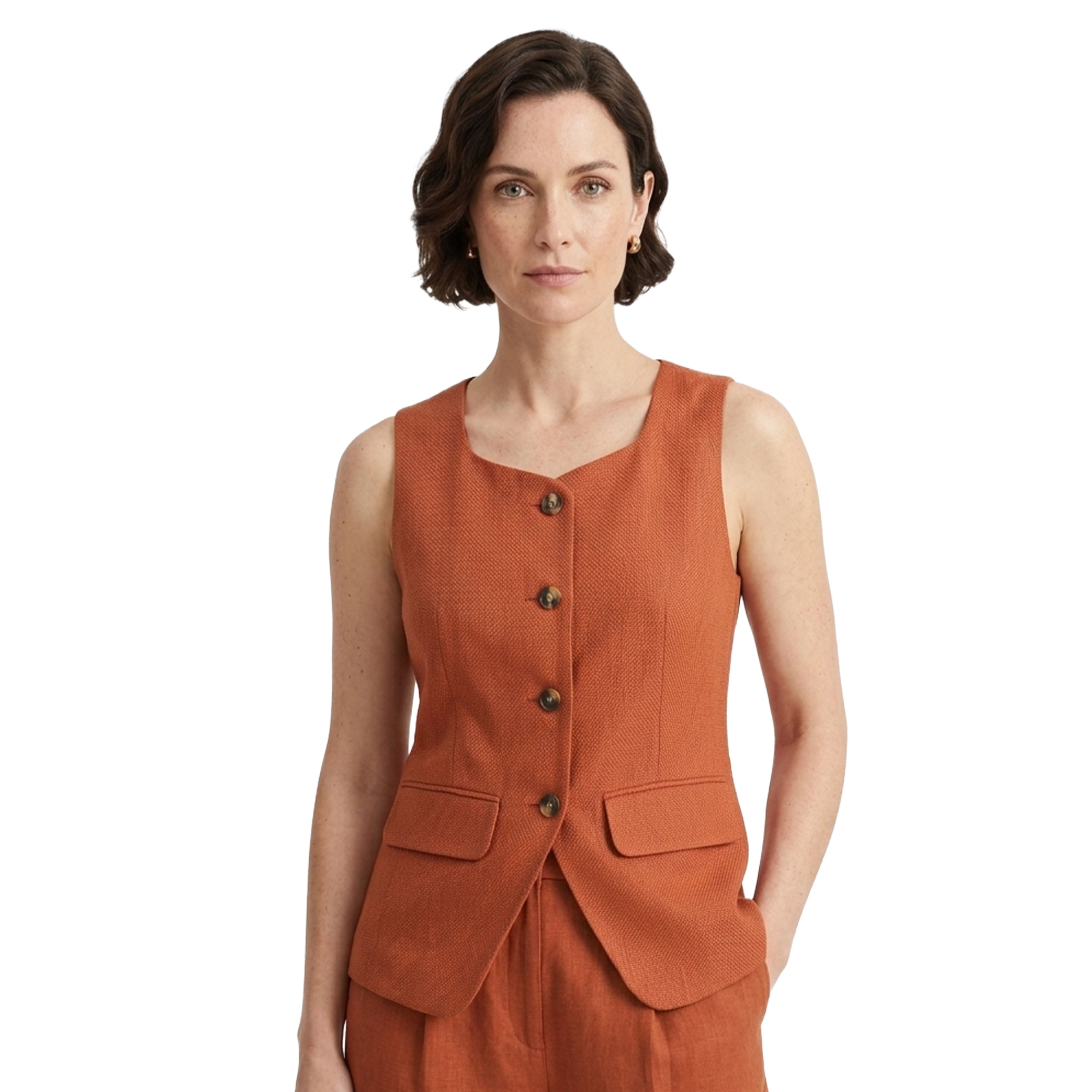 Artyska Women’s Linen Blend Sleeveless Tailored Vest – Button Front Waistcoat Top