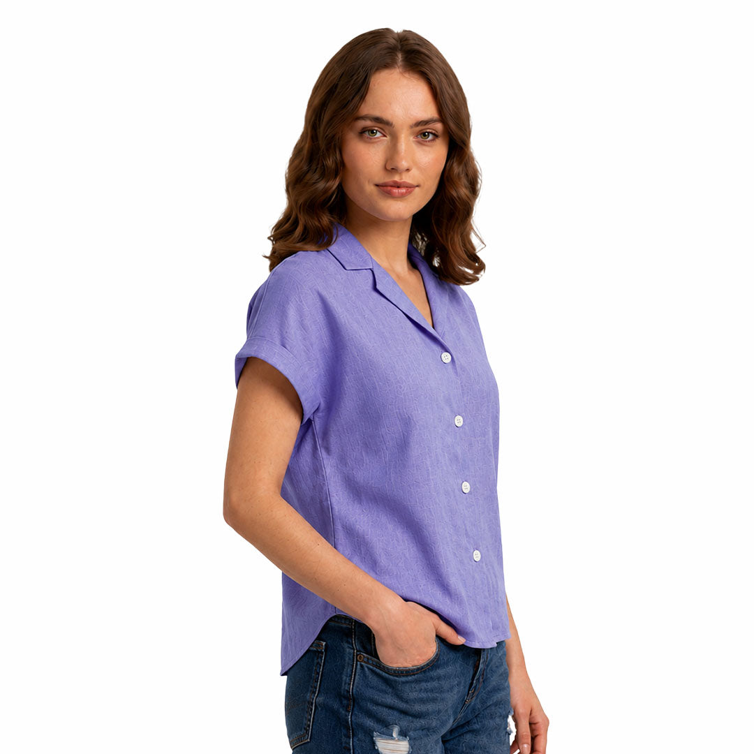 Artyska Women’s Cropped Linen Button-Front Shirt – Relaxed Fit Collared Top