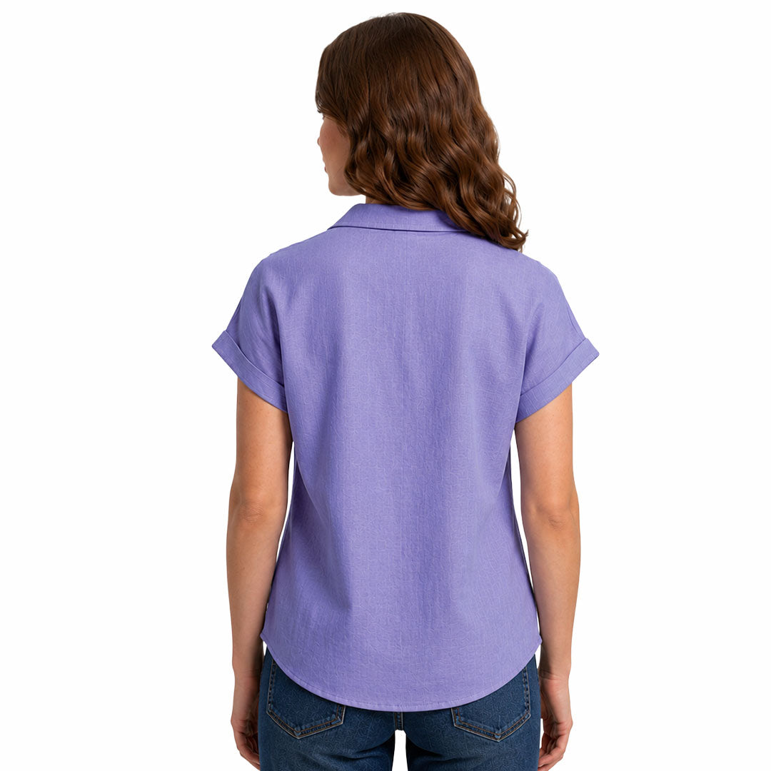Artyska Women’s Cropped Linen Button-Front Shirt – Relaxed Fit Collared Top
