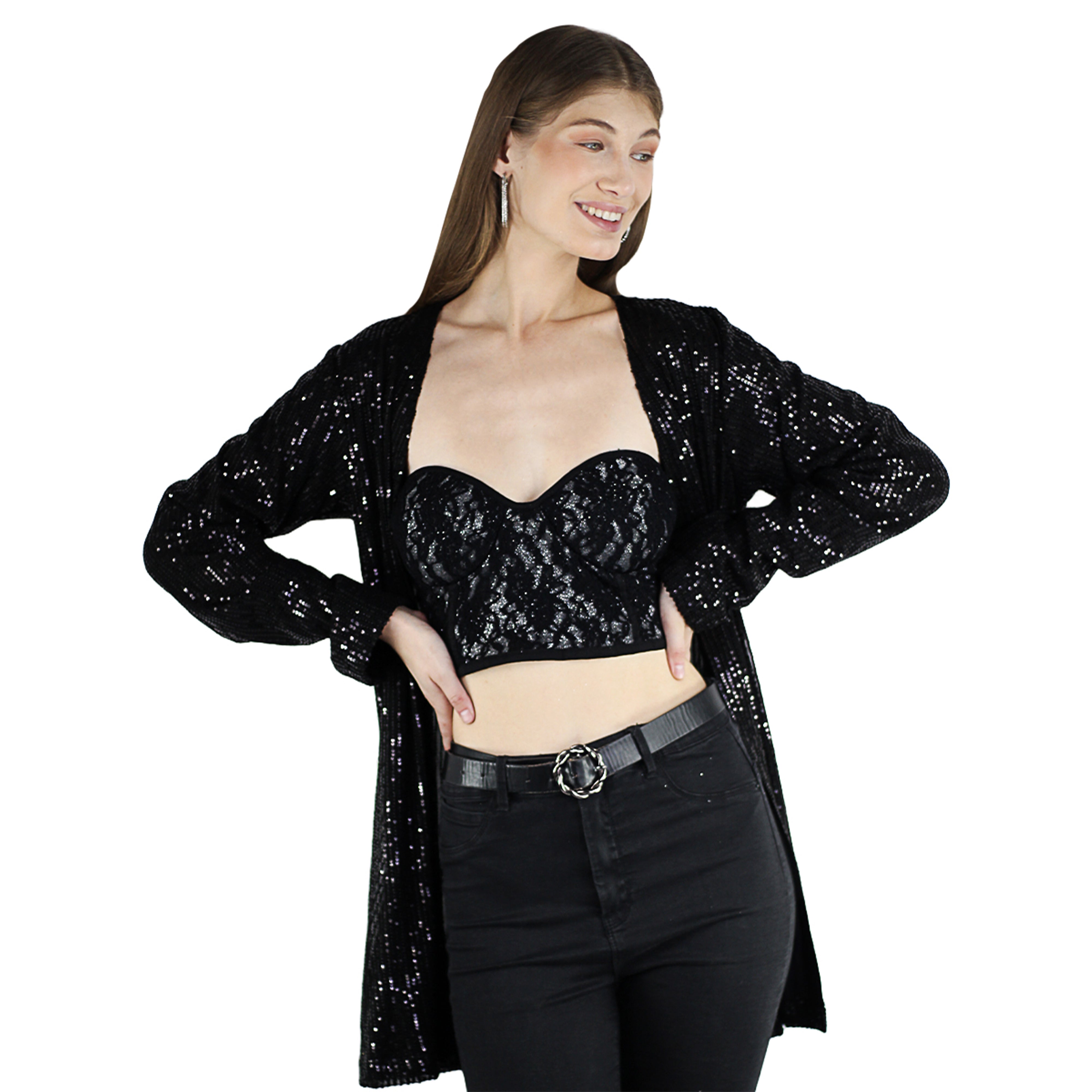 Artyska Women's Long Sequin Open Front Long Sleeve Evening Dressy Cardigan