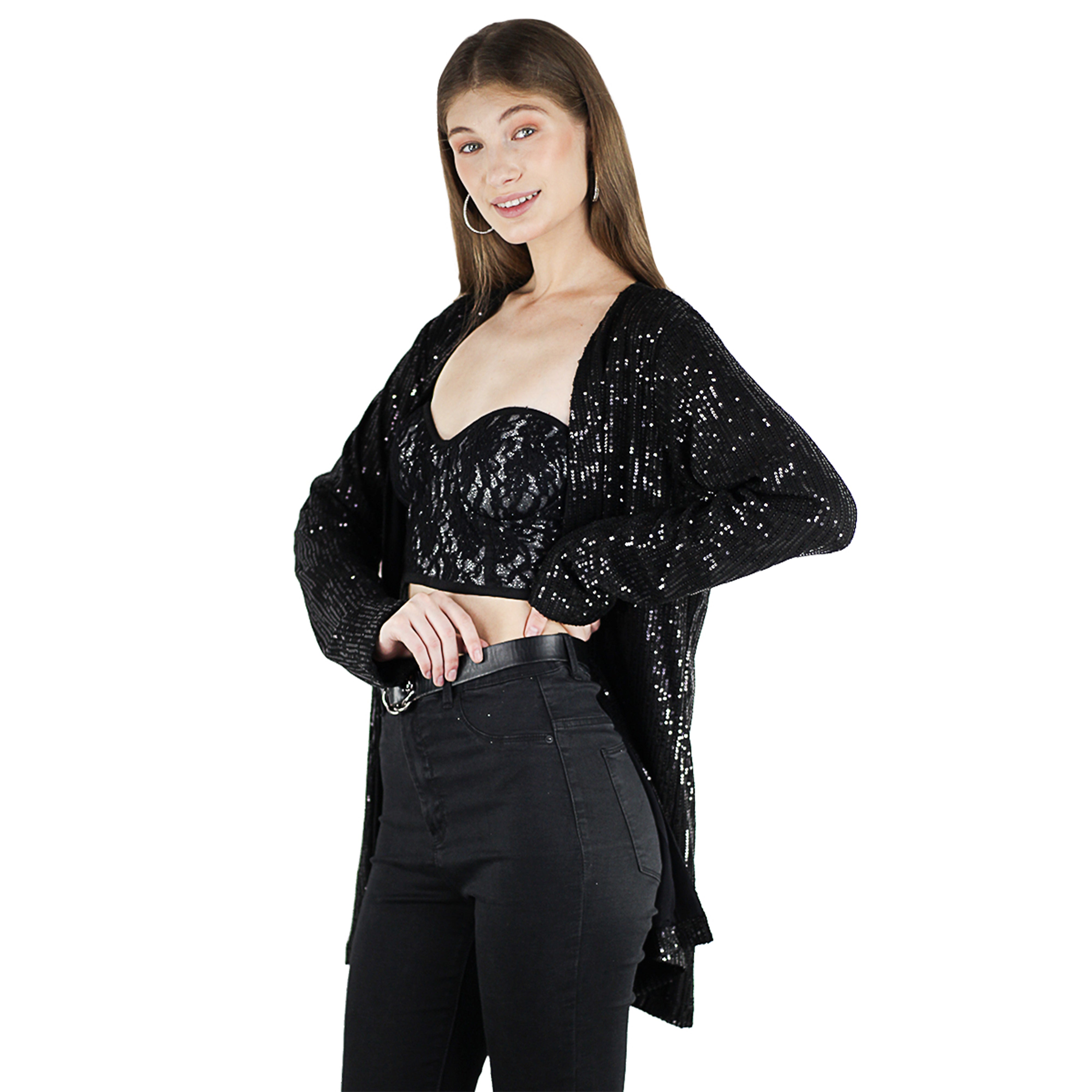 Artyska Women's Long Sequin Open Front Long Sleeve Evening Dressy Cardigan