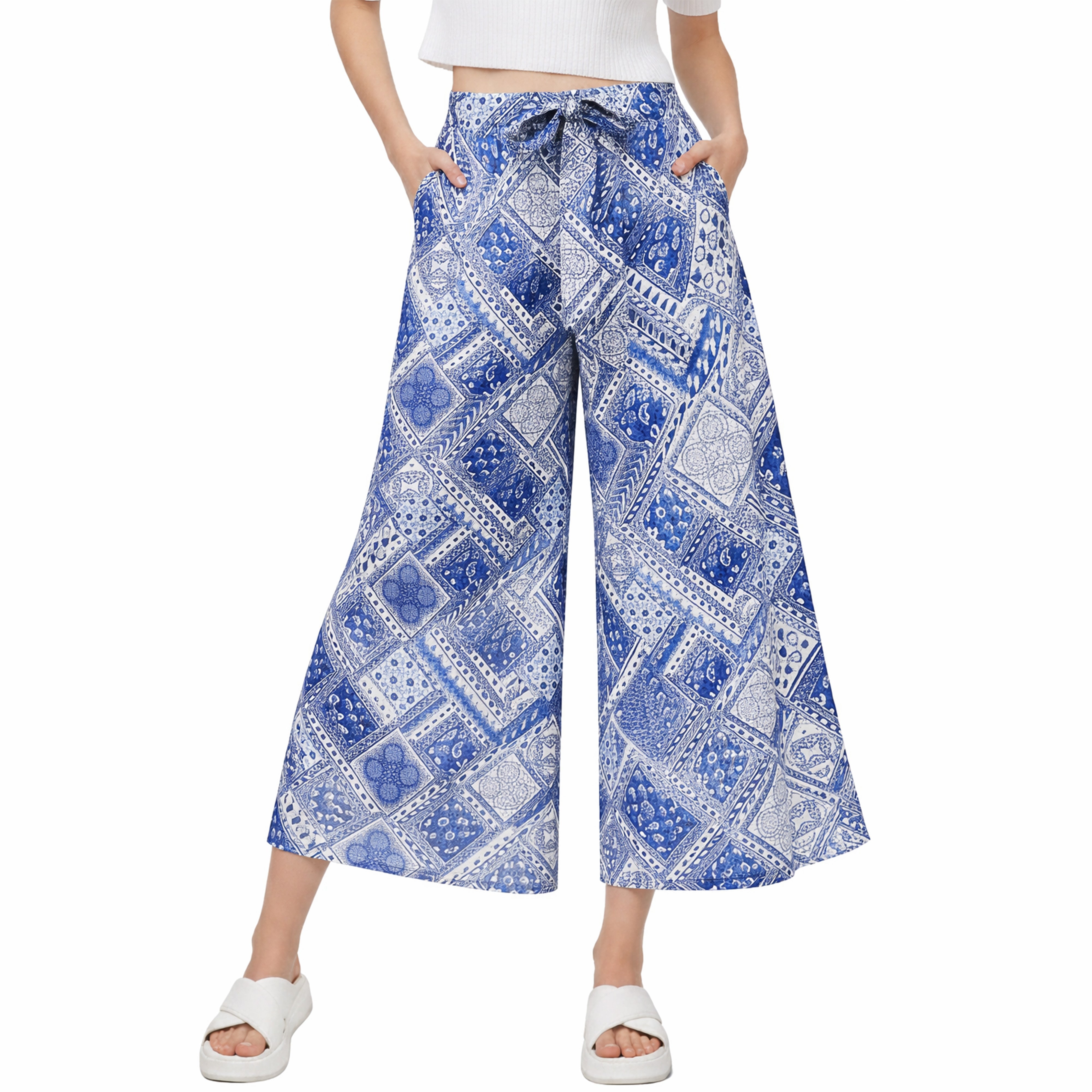 Artyska Women’s Printed Wide-Leg Ankle Cropped Palazzo Pants