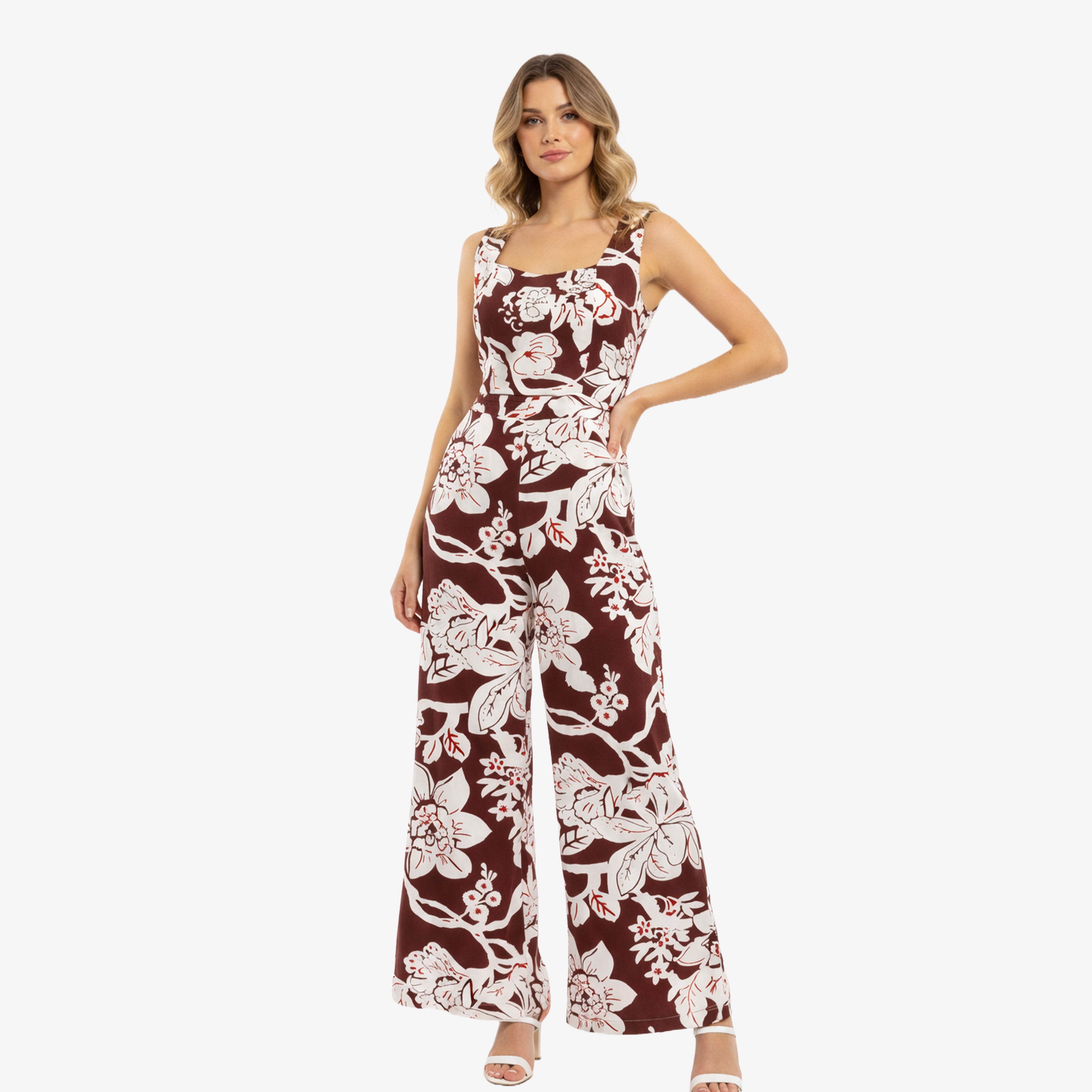 Artyska Floral Wide-Leg Sleeveless Jumpsuit with Open Tie-Back