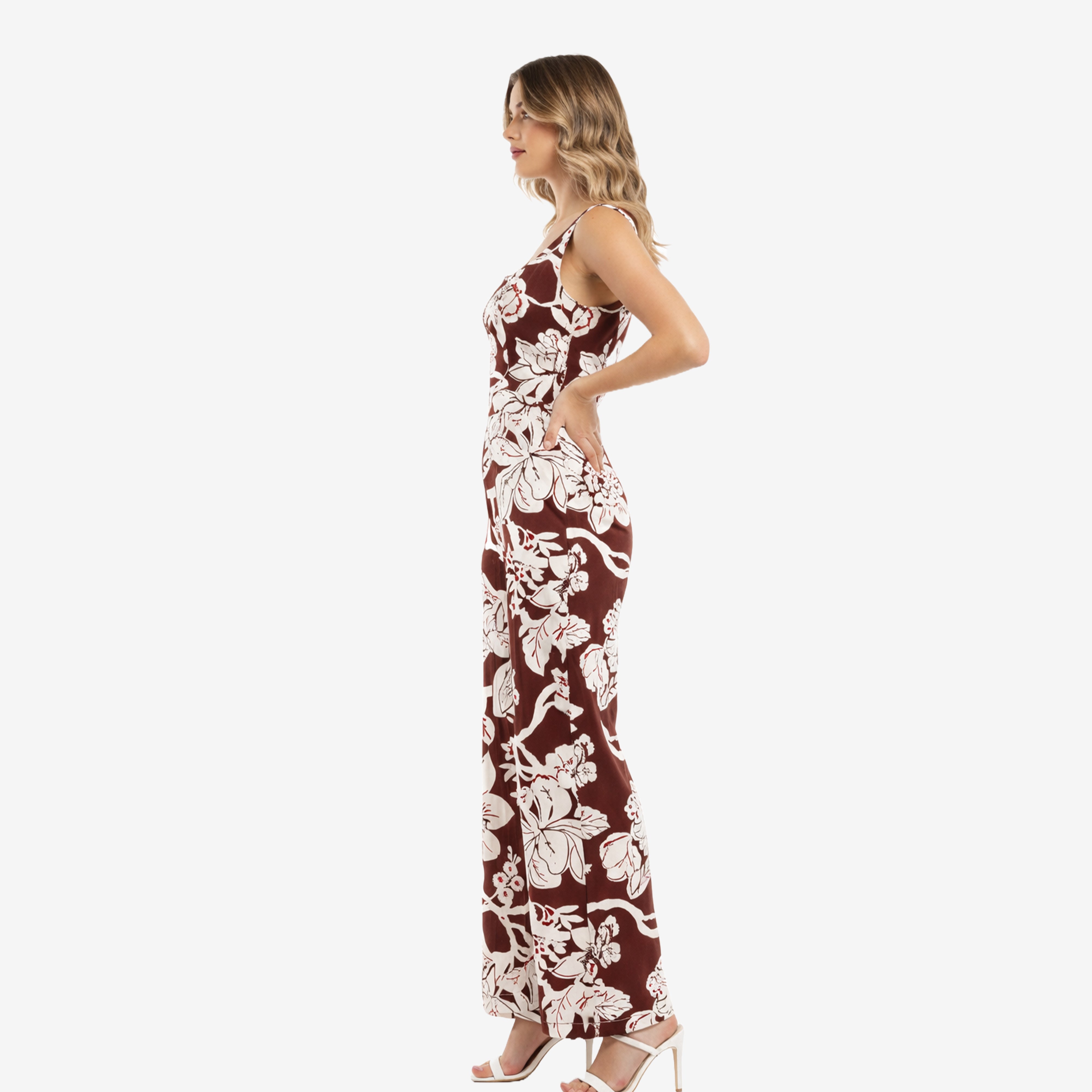 Artyska Floral Wide-Leg Sleeveless Jumpsuit with Open Tie-Back
