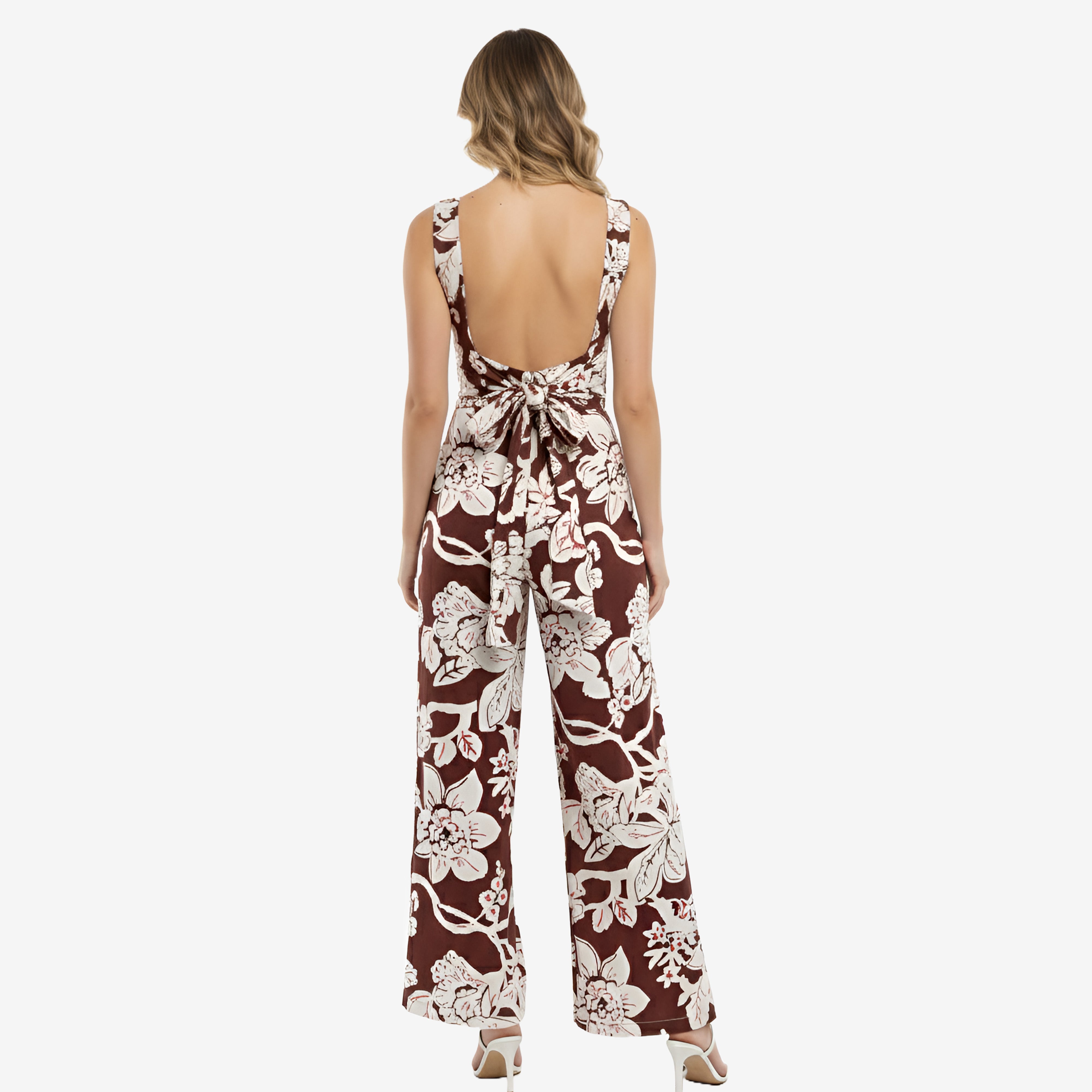 Artyska Floral Wide-Leg Sleeveless Jumpsuit with Open Tie-Back