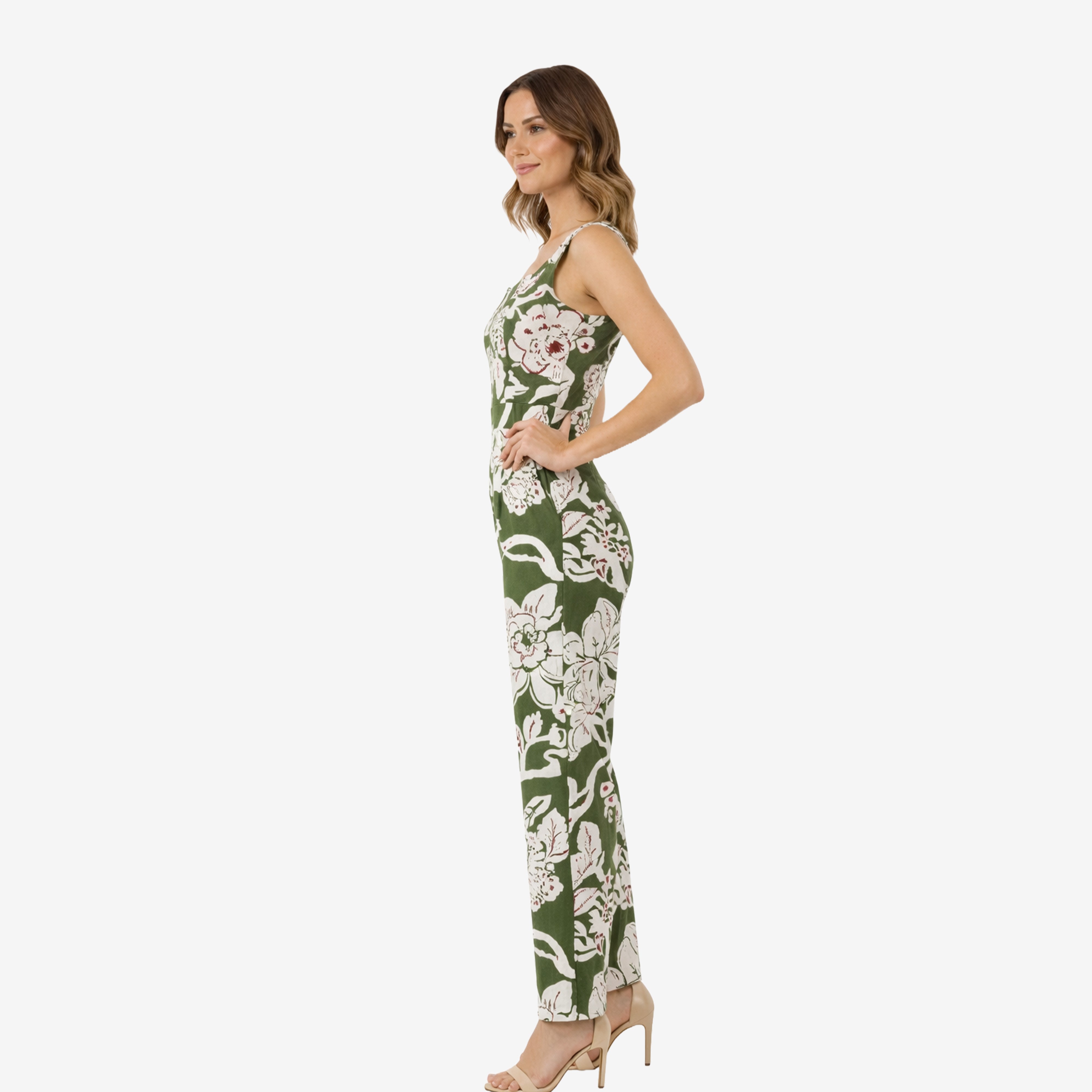 Artyska Floral Wide-Leg Sleeveless Jumpsuit with Open Tie-Back