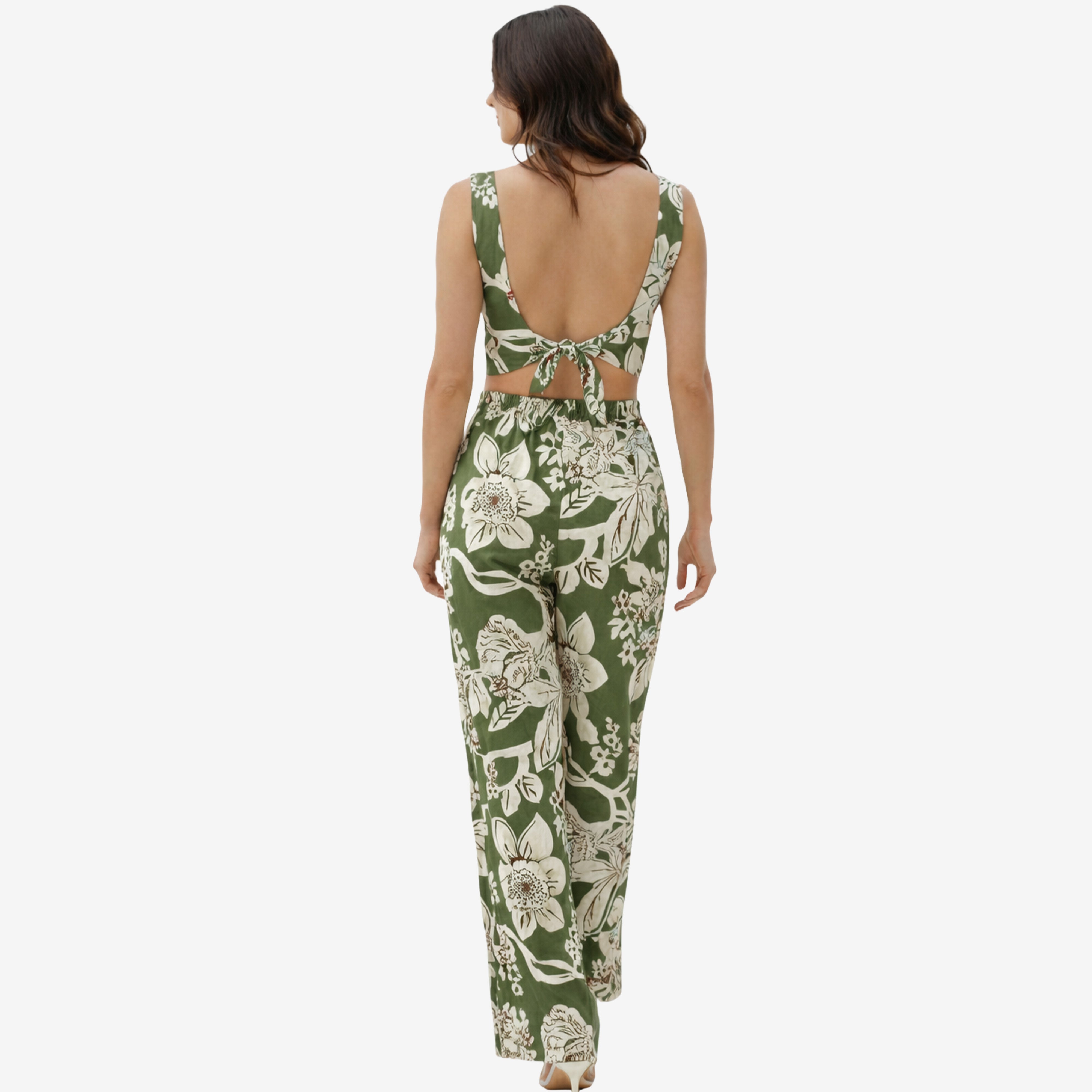 Artyska Floral Wide-Leg Sleeveless Jumpsuit with Open Tie-Back