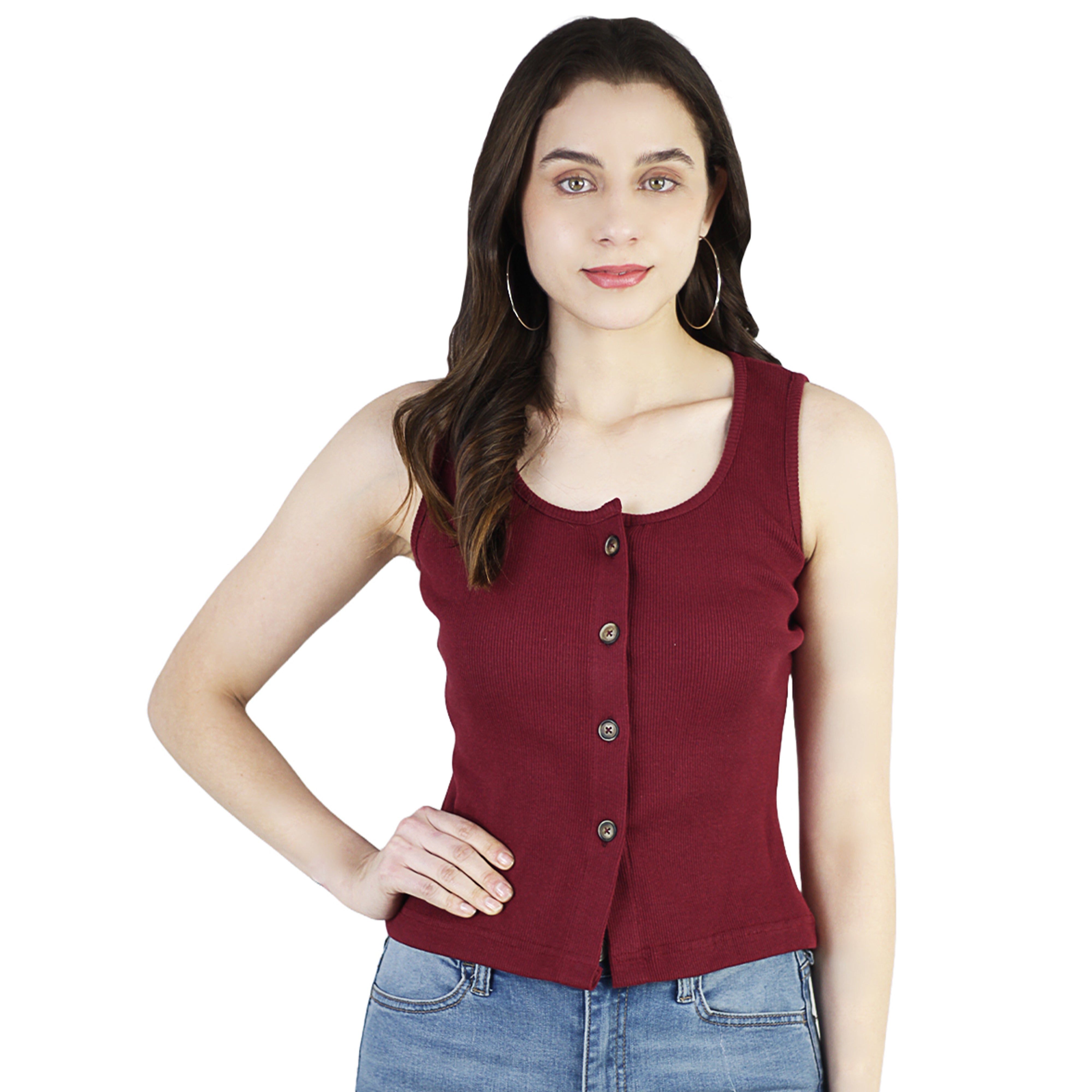 Artyska Women's Summer Round Neck Ribbed Button Down Sleeveless Casual Tank Crop Tops