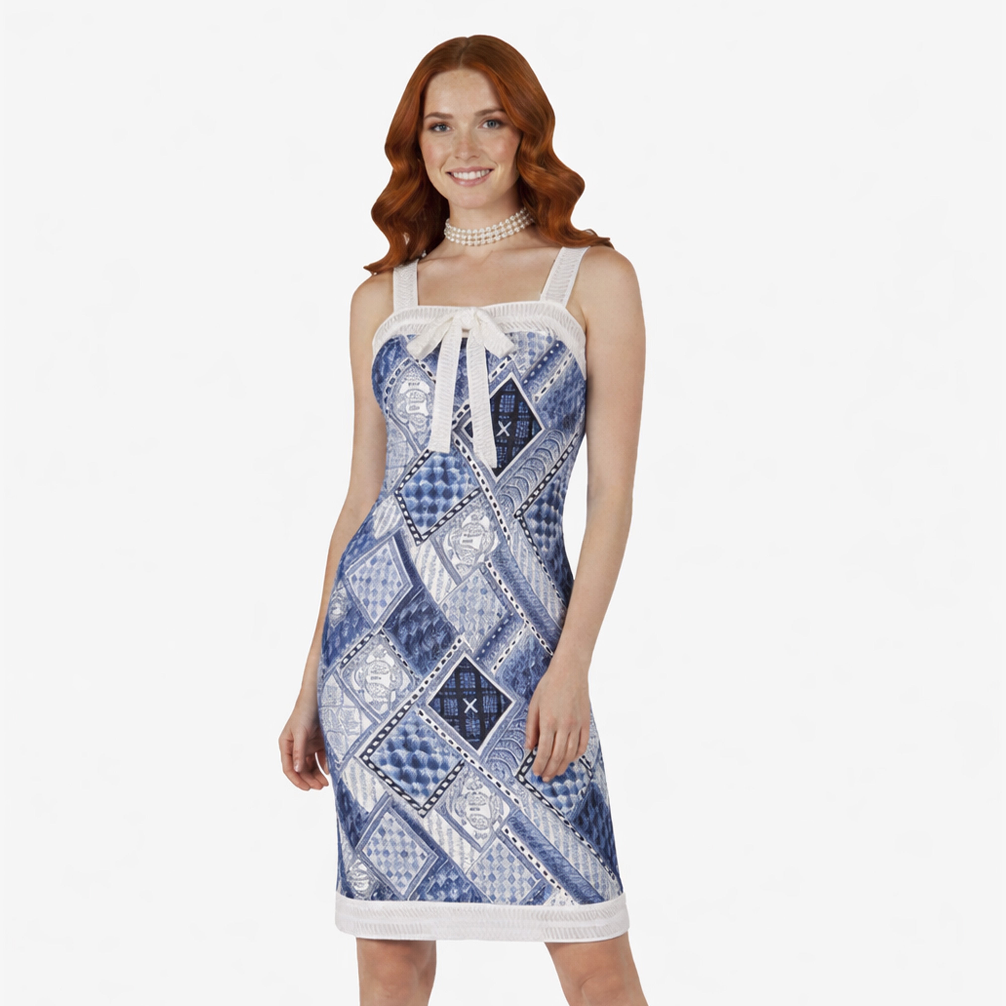 Artyska Womens Square Print Sleeveless Above-Knee Dress Blue L Artyska Womens Square Print Sleeveless Above-Knee Dress Blue L
