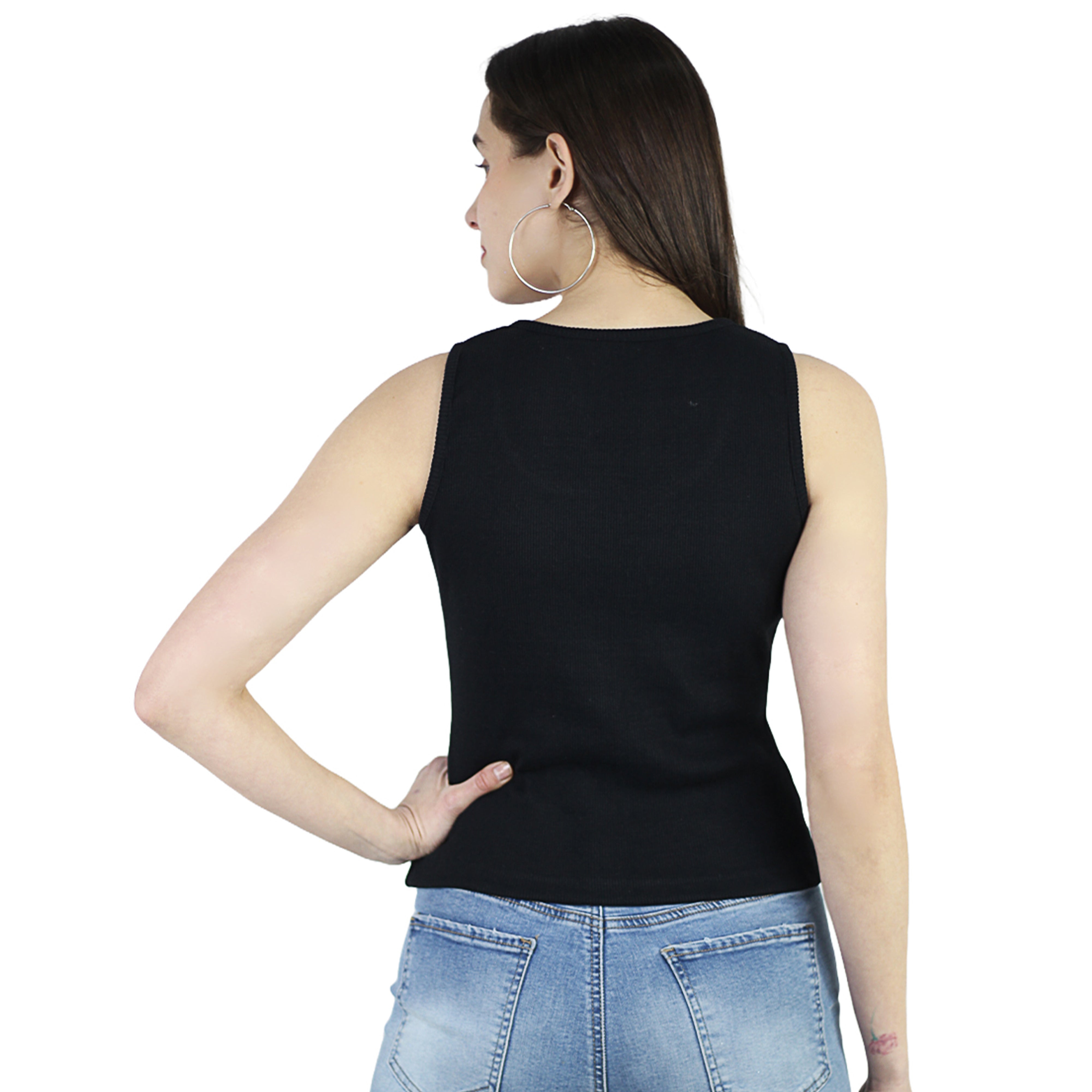 Artyska Women's Summer Round Neck Ribbed Button Down Sleeveless Casual Tank Crop Tops