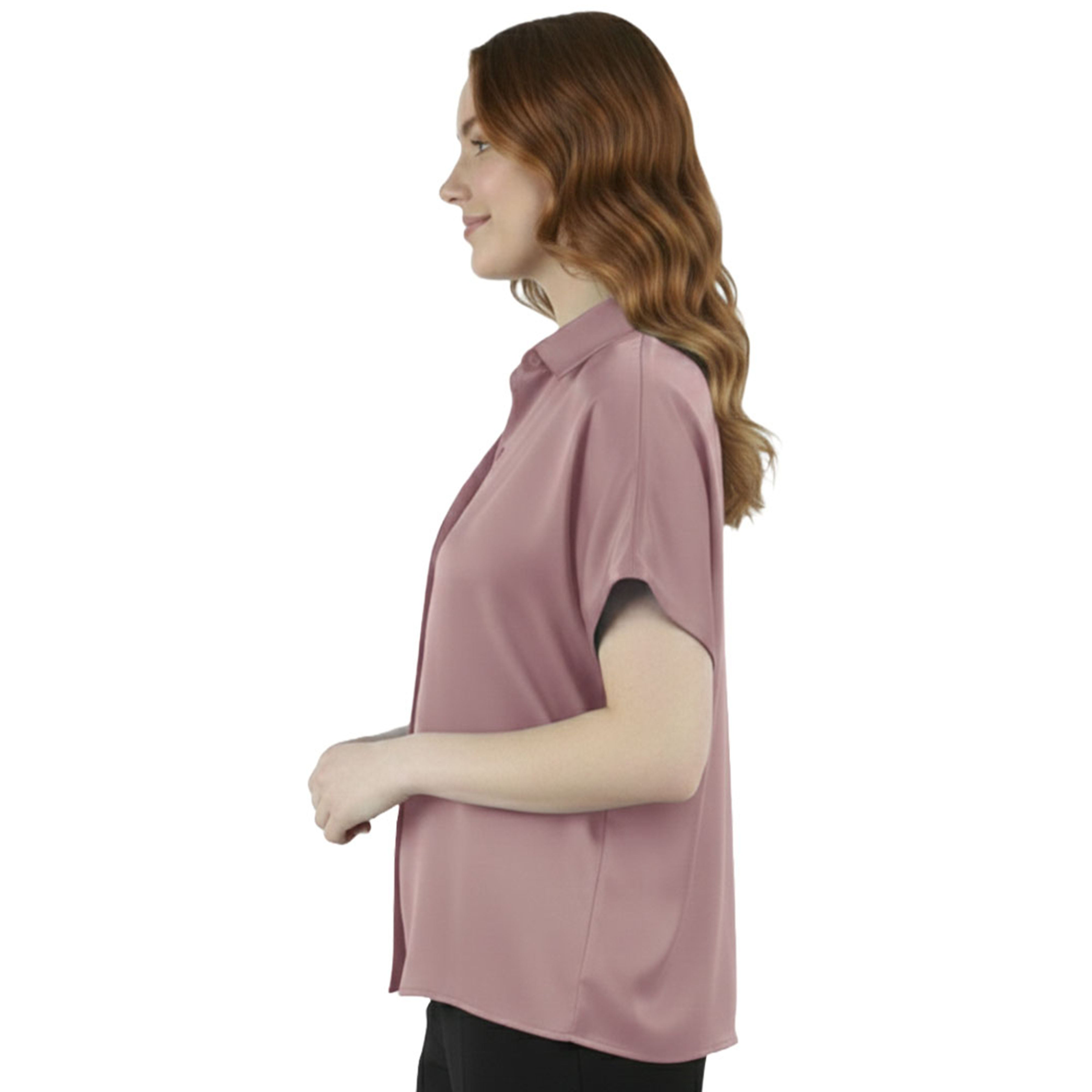 Artyska Women's Satin Short Sleeve Button Down Shirt