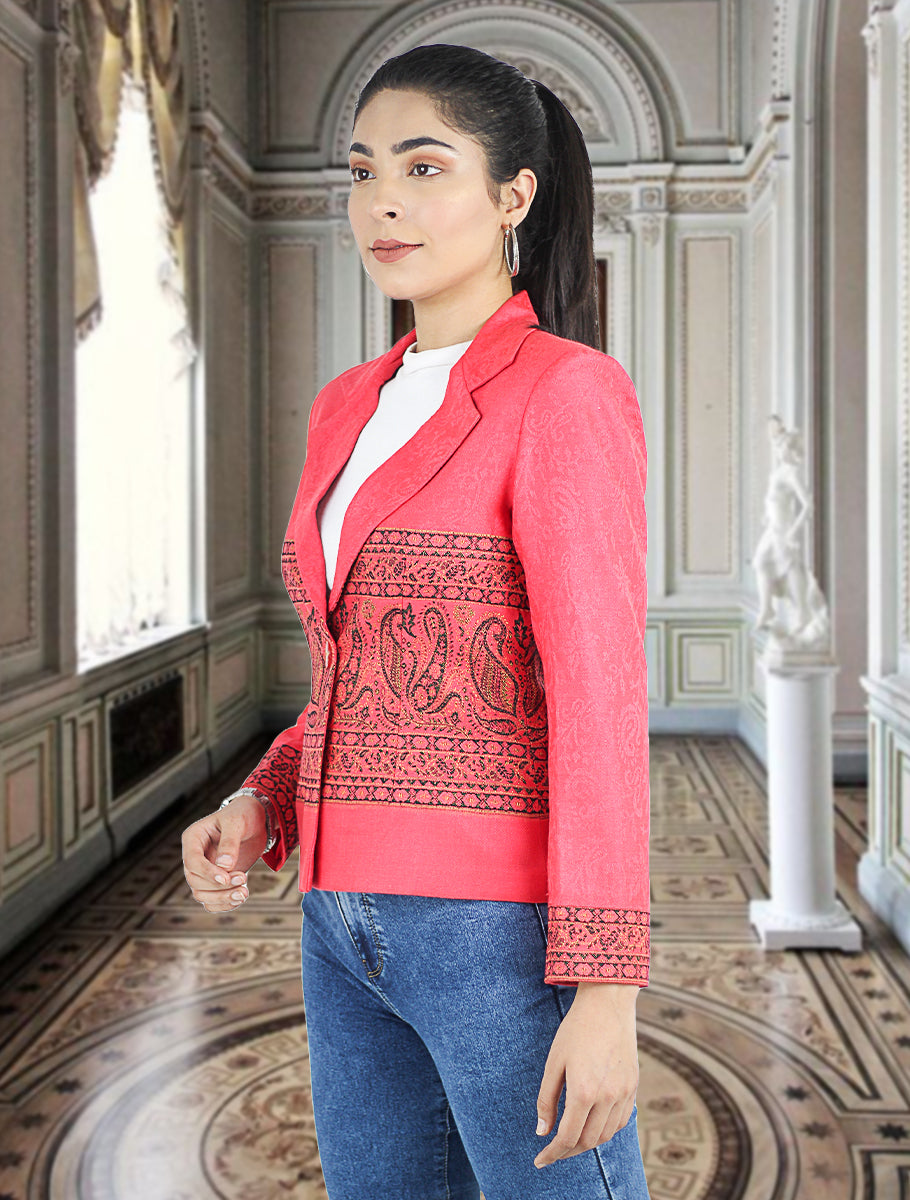 Women's Printed Long Sleeve Short Notched Blazer Jacquard Jacket Coat