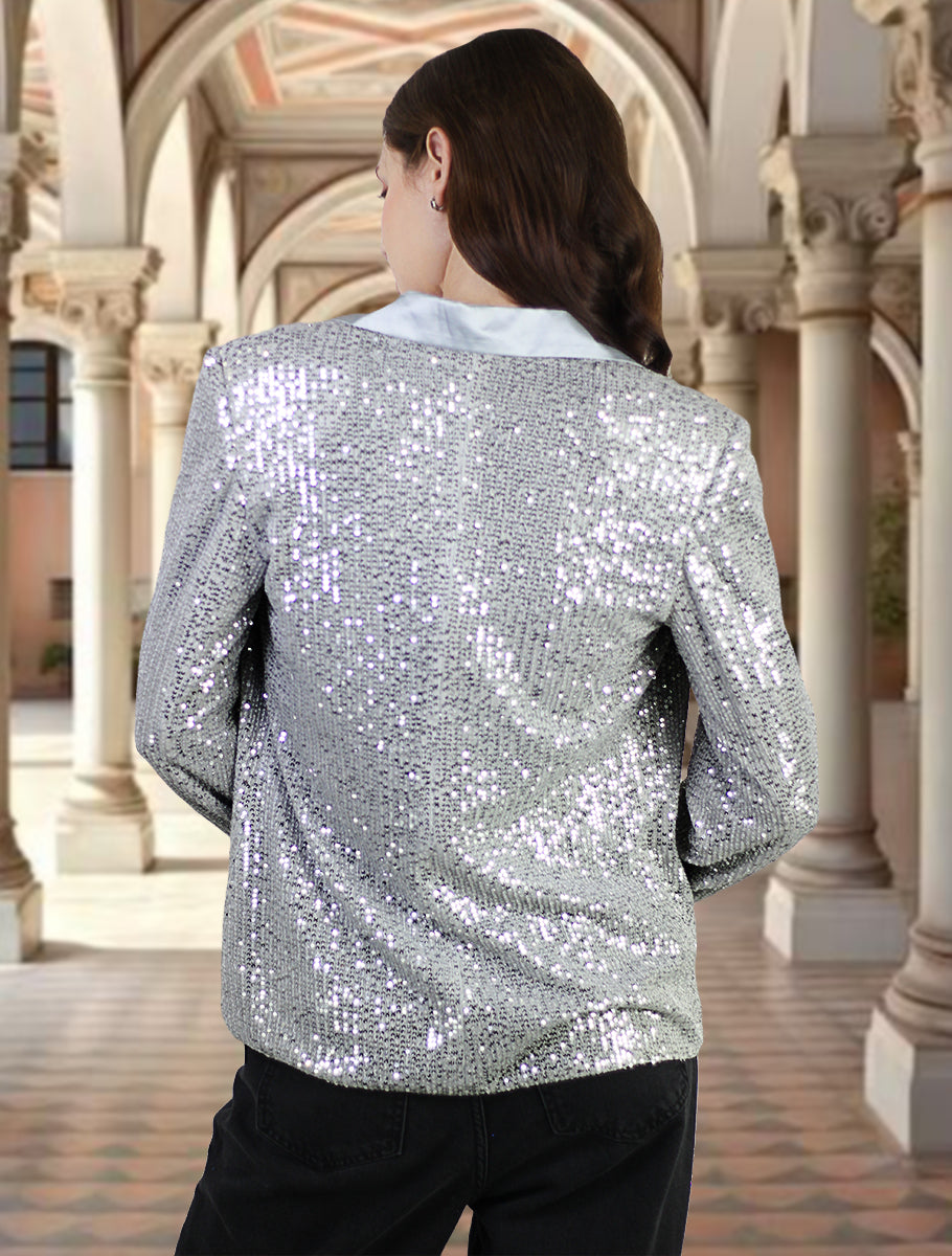 Sequin Blazer for Women Sparkly Sequin Jacket Long Sleeve Open Front Shimmer Glitter Sequin Cardigan