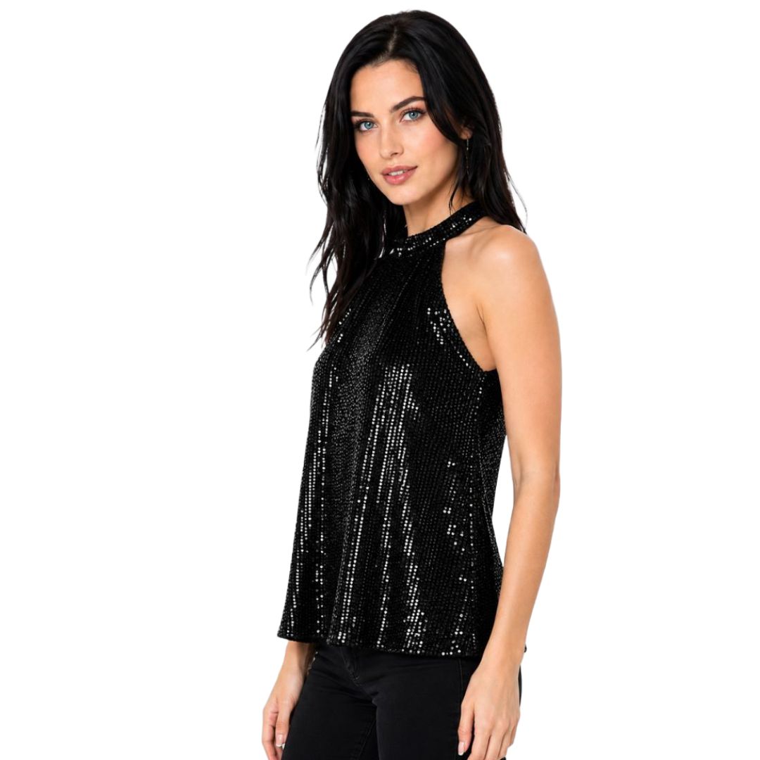Artyska Women's Sequin Halter Neck Top