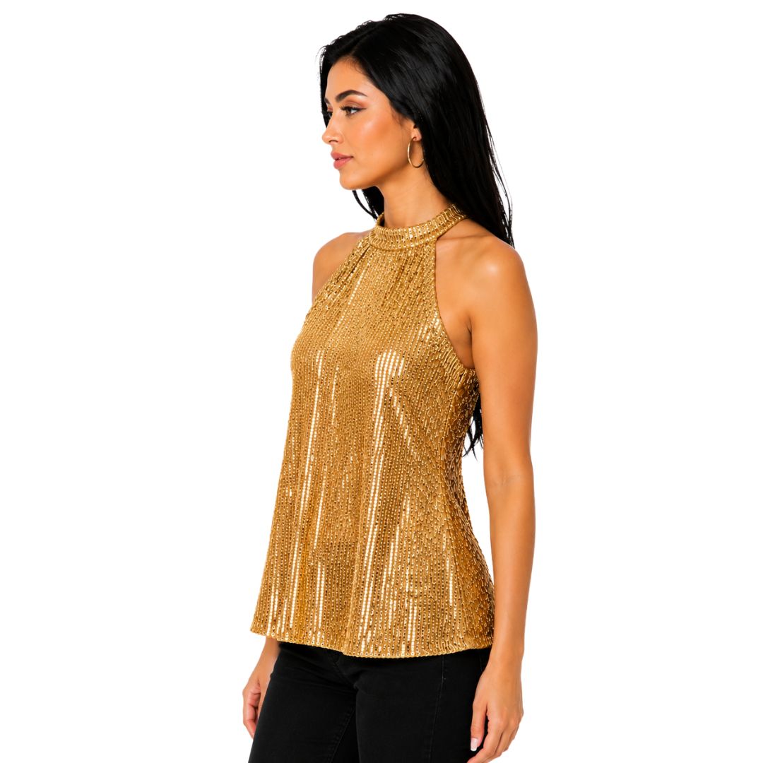 Artyska Women's Sequin Halter Neck Top