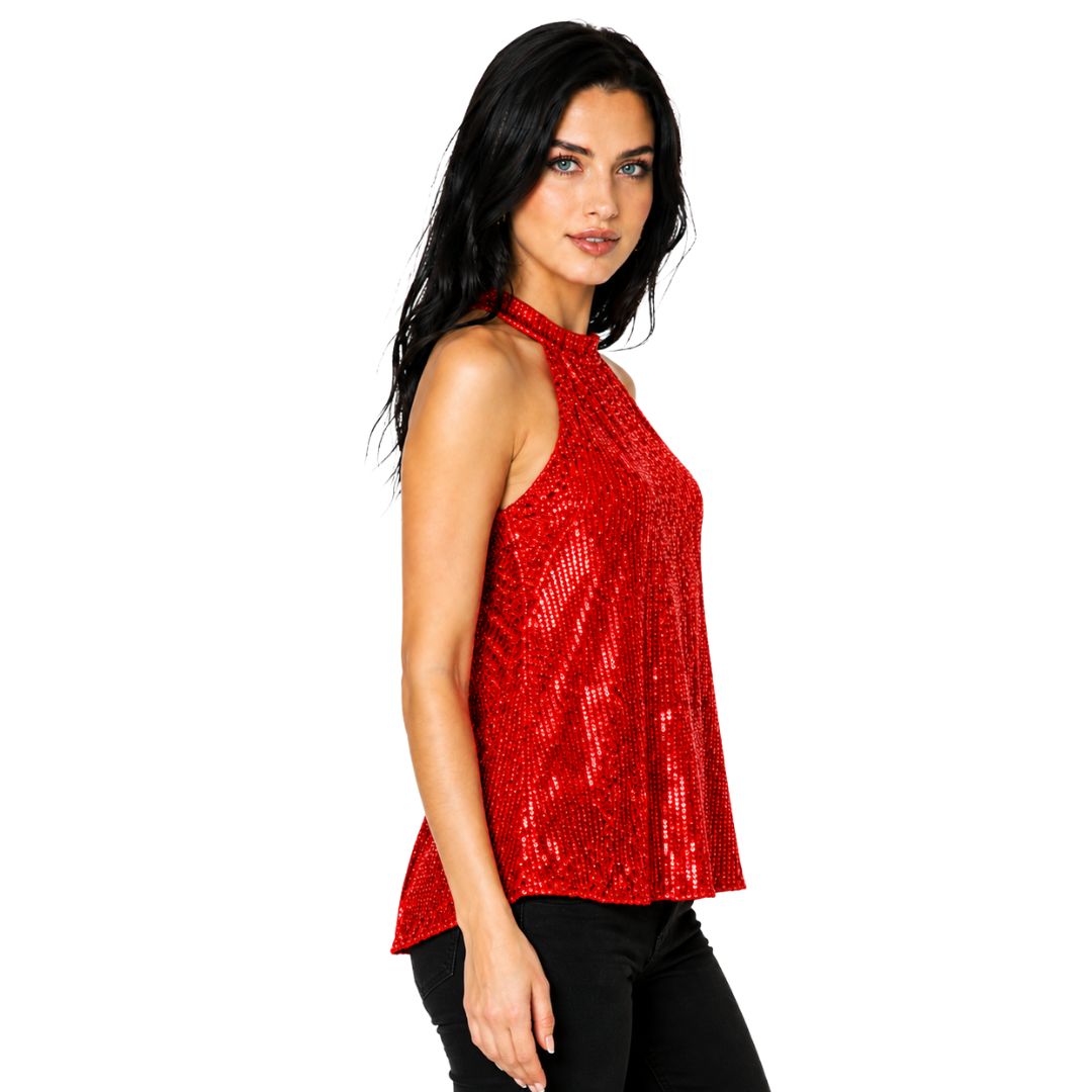 Artyska Women's Sequin Halter Neck Top