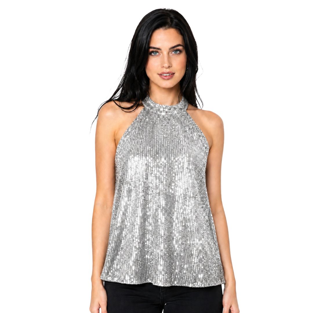 Artyska Women's Sequin Halter Neck Top