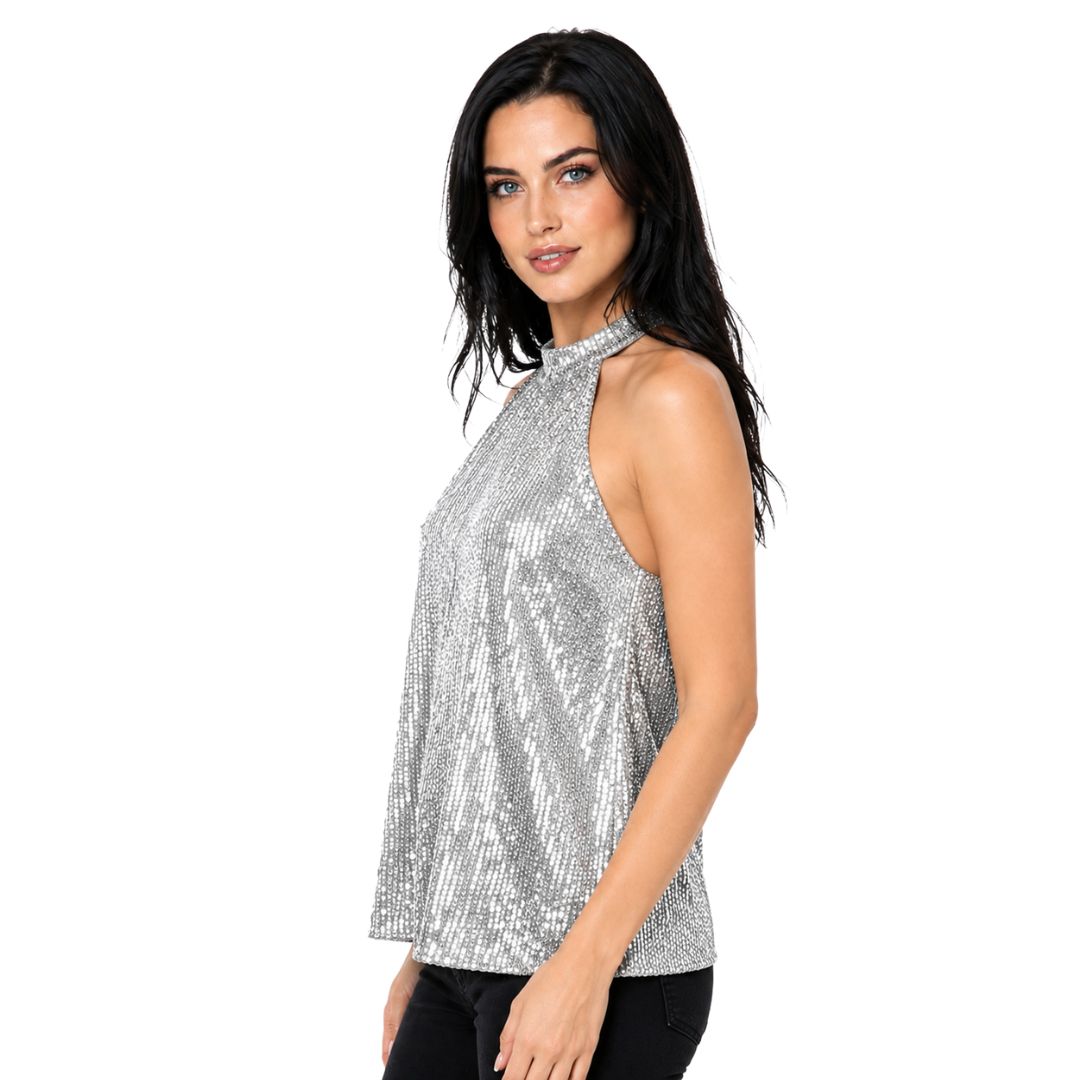 Artyska Women's Sequin Halter Neck Top