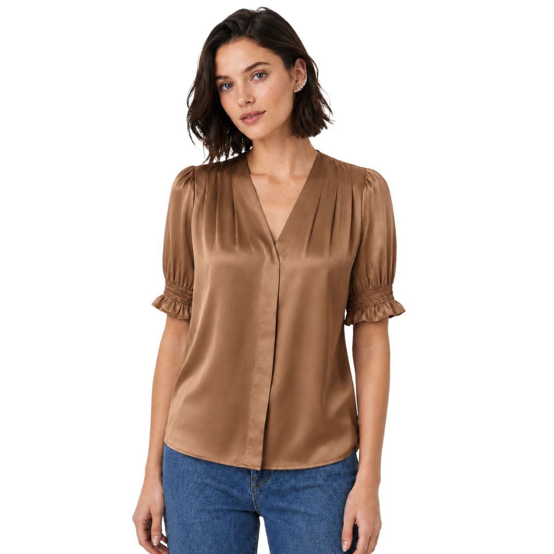 Artyska Satin Puff Sleeve V-Neck Blouse
