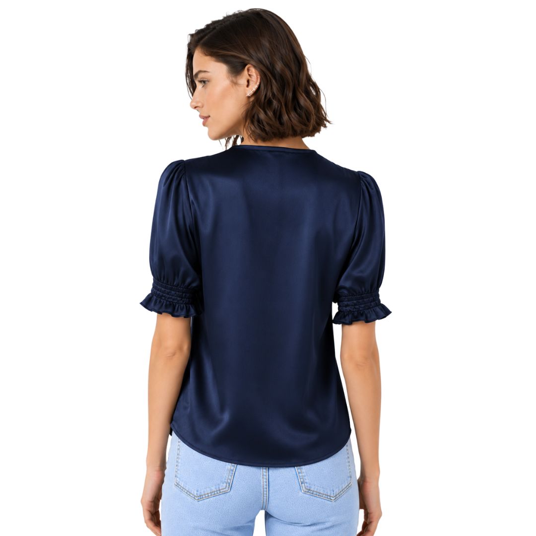 Artyska Satin Puff Sleeve V-Neck Blouse