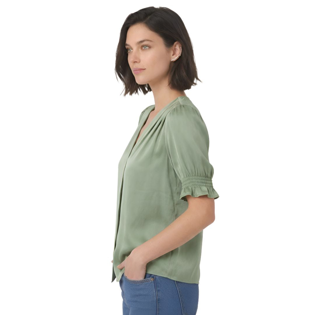Artyska Satin Puff Sleeve V-Neck Blouse