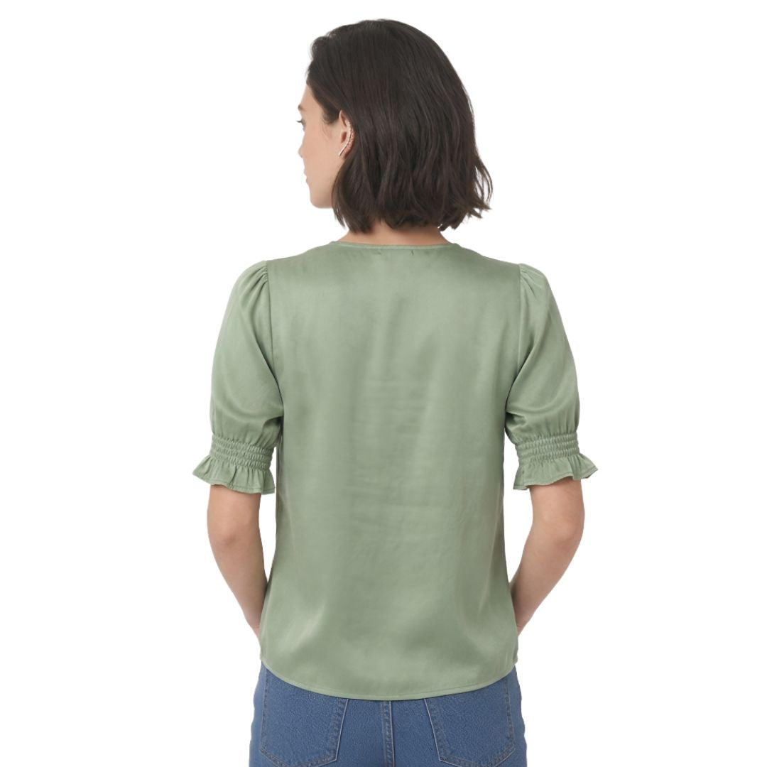 Artyska Satin Puff Sleeve V-Neck Blouse