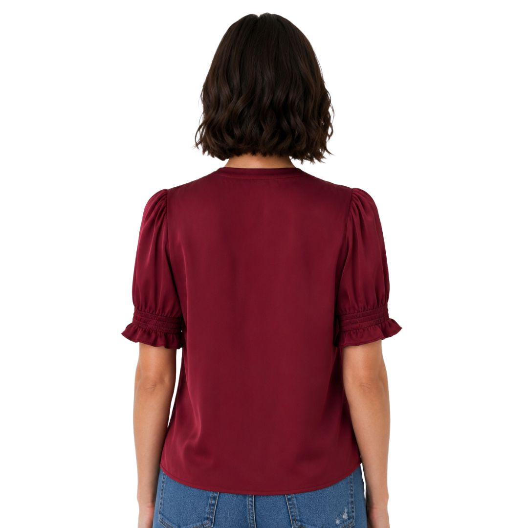 Artyska Satin Puff Sleeve V-Neck Blouse