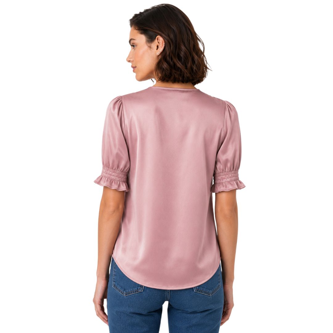 Artyska Satin Puff Sleeve V-Neck Blouse