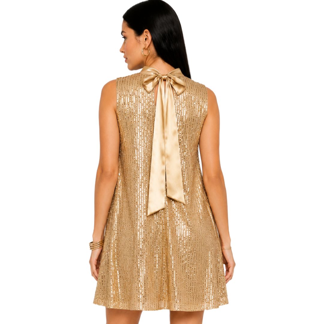 Artyska Women's Sequin Mini Dress with Satin Back Bow