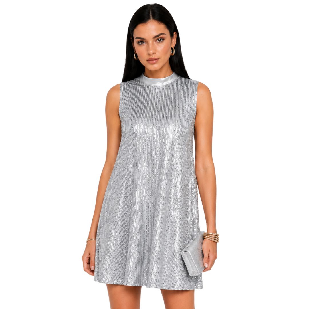 Artyska Women's Sequin Mini Dress with Satin Back Bow