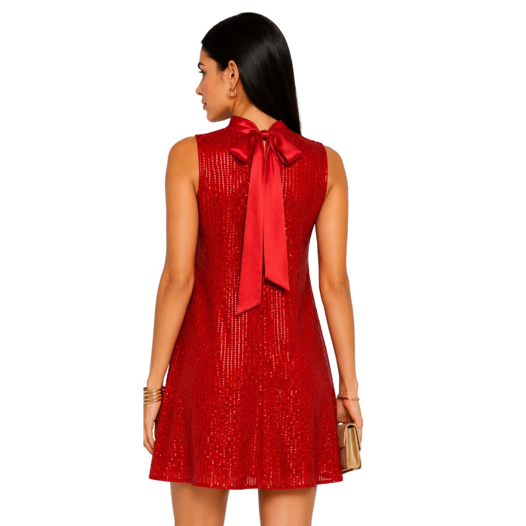 Artyska Women's Sequin Mini Dress with Satin Back Bow