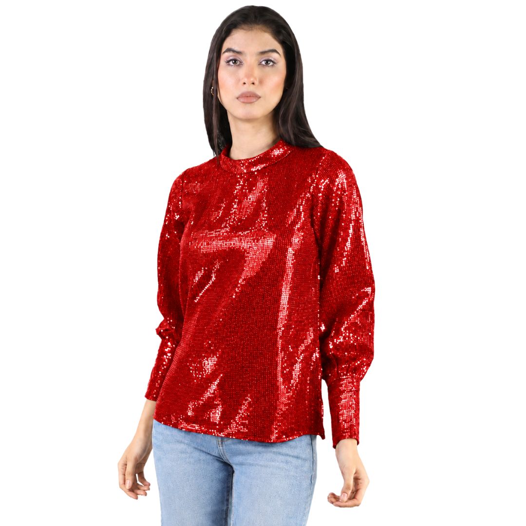 Artyska Women's Sequin Long Sleeve Crew Neck Pullover Top