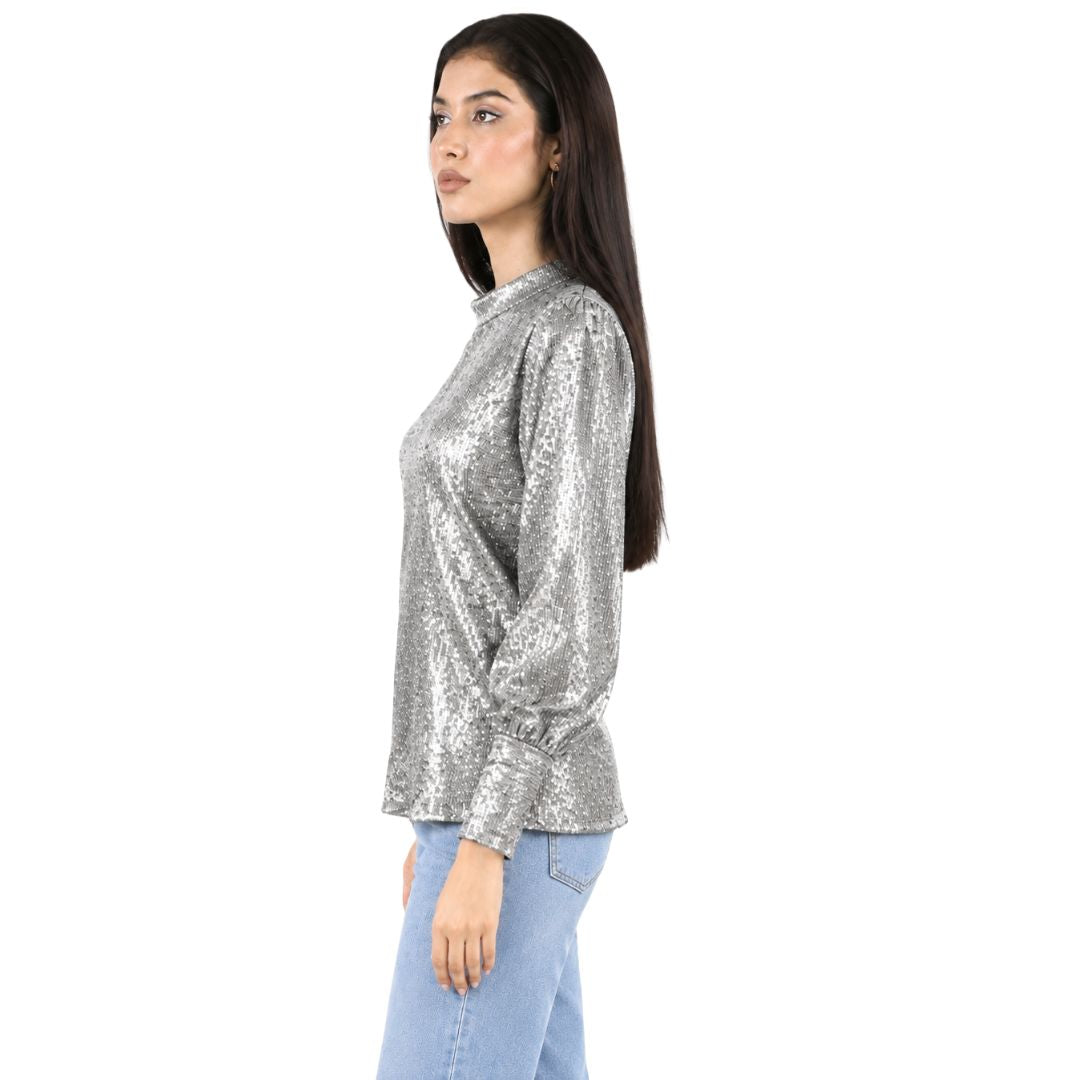 Artyska Women's Sequin Long Sleeve Crew Neck Pullover Top