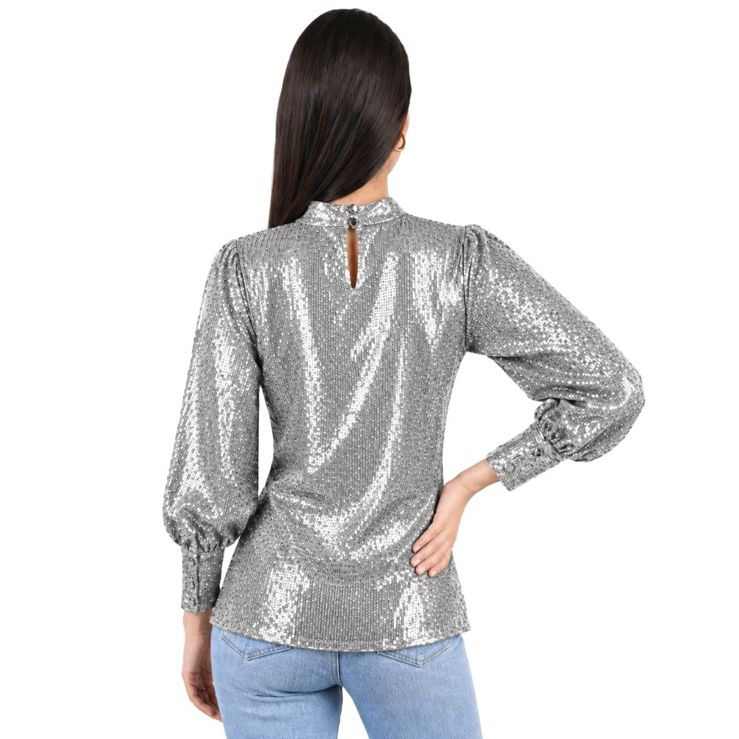 Artyska Women's Sequin Long Sleeve Crew Neck Pullover Top