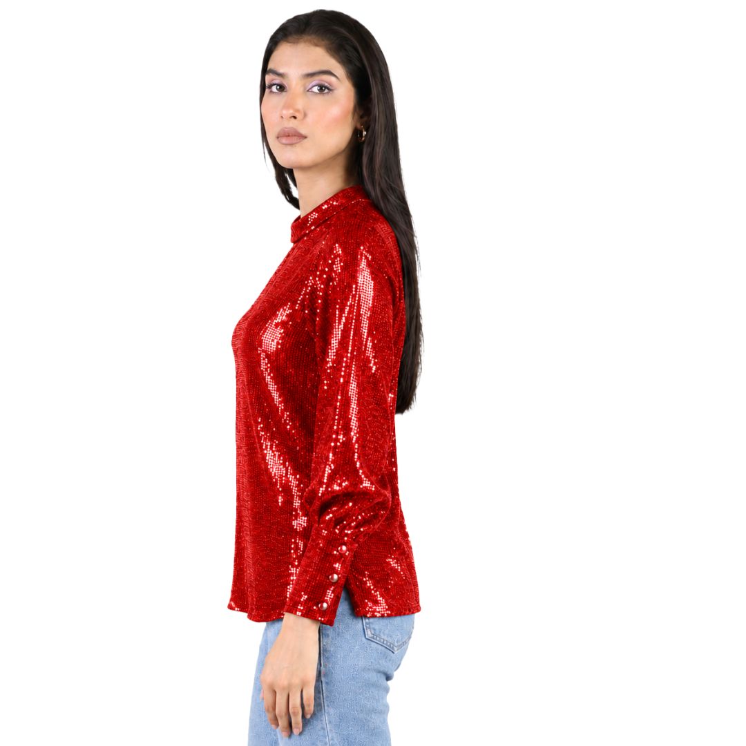 Artyska Women's Sequin Long Sleeve Crew Neck Pullover Top