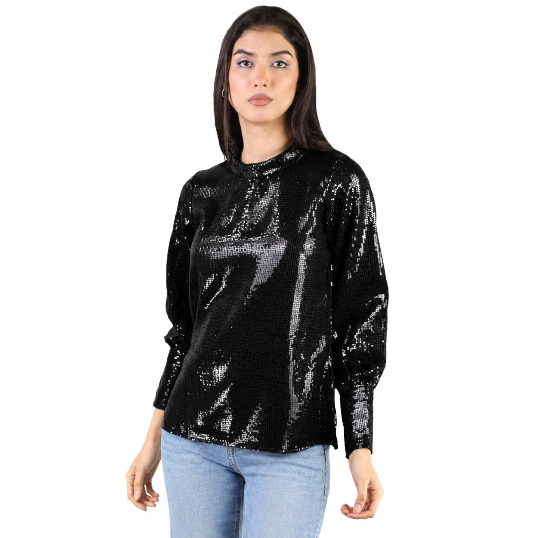 Artyska Women's Sequin Long Sleeve Crew Neck Pullover Top