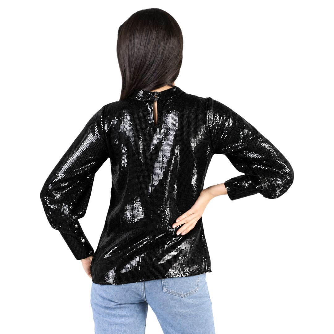 Artyska Women's Sequin Long Sleeve Crew Neck Pullover Top