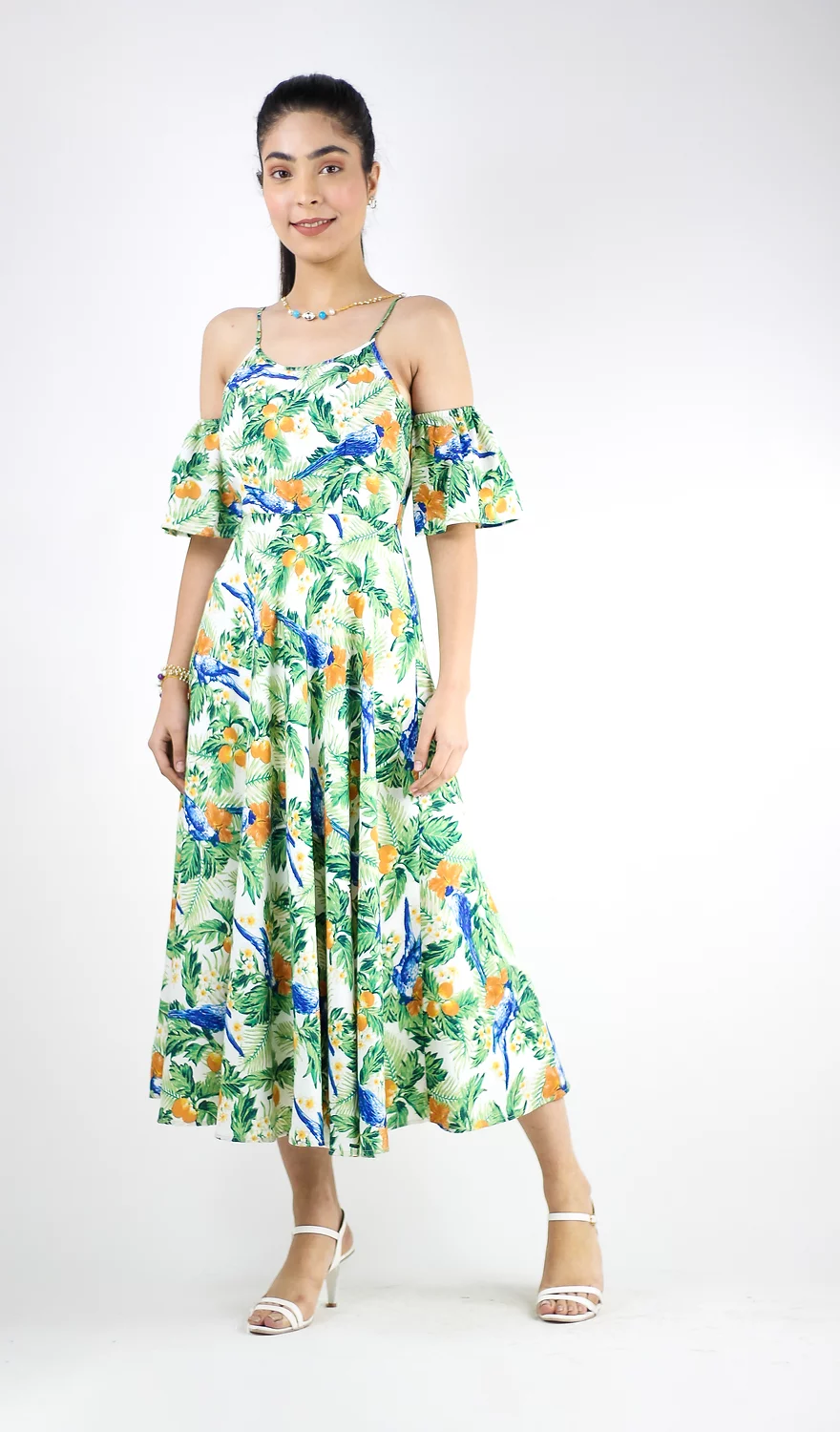 Printed Maxi Dress With Tuck Sleeve