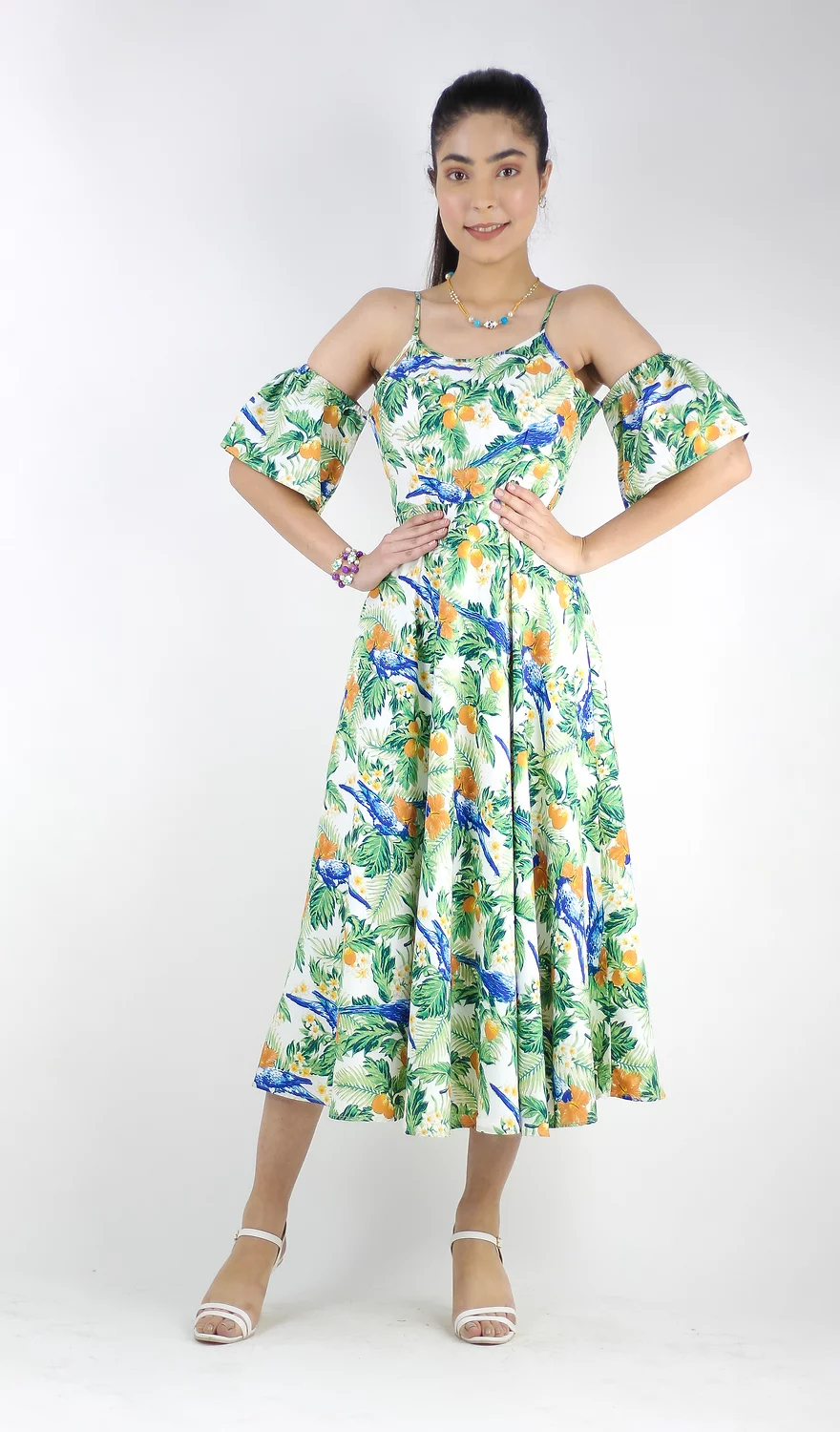 Printed Maxi Dress With Tuck Sleeve