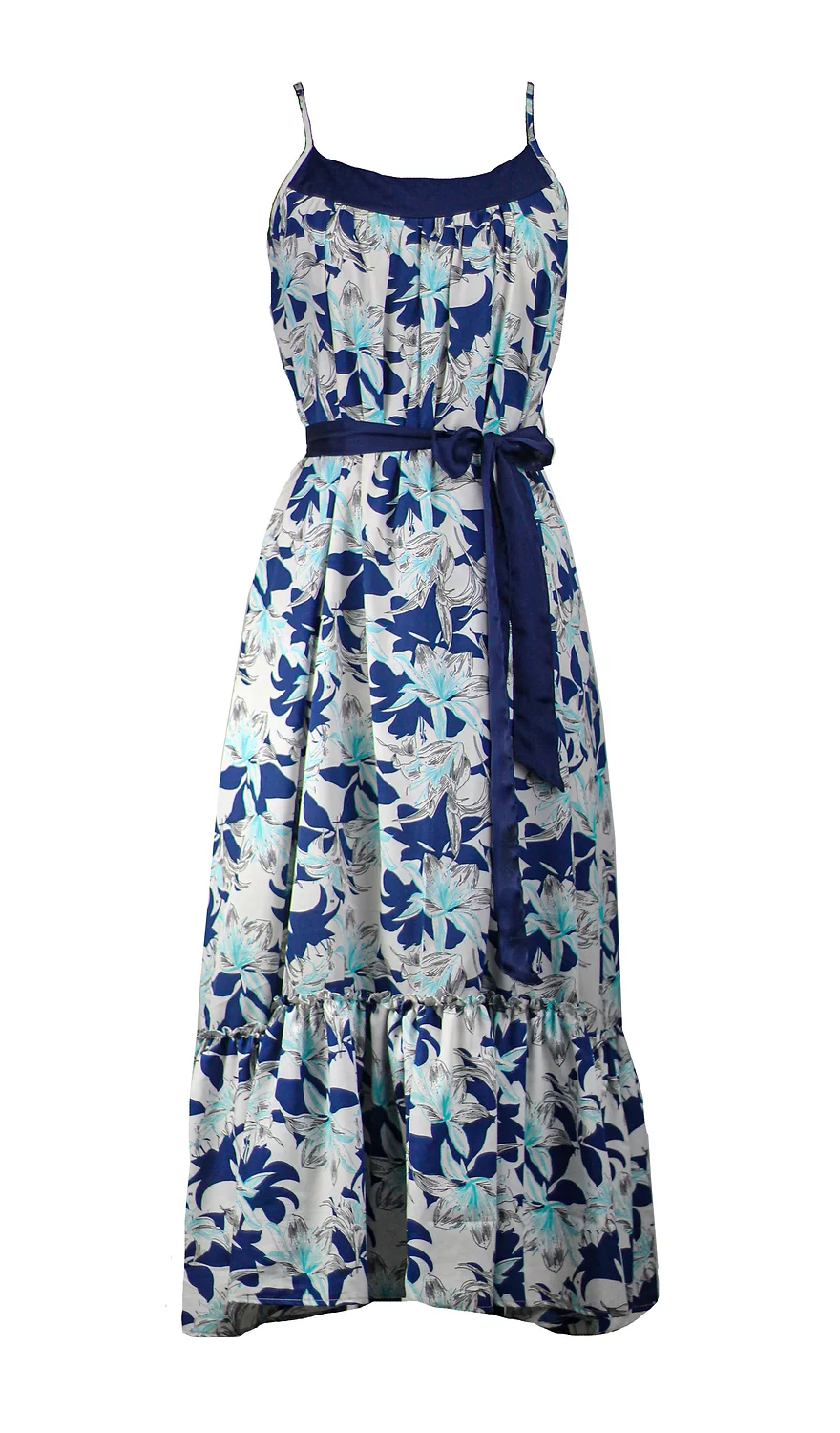 Printed Floral Calf Length Blue Dress