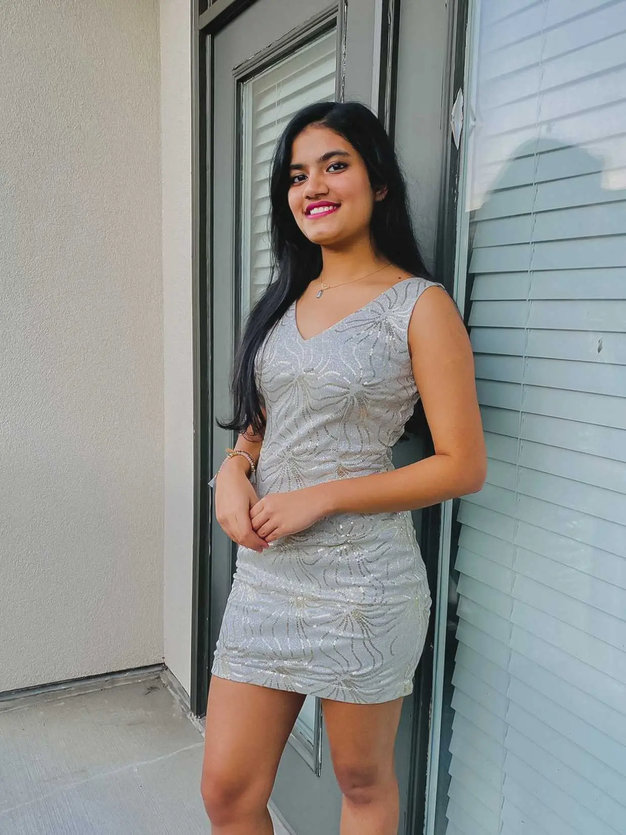 Silver Sheath Sequin Party Dress