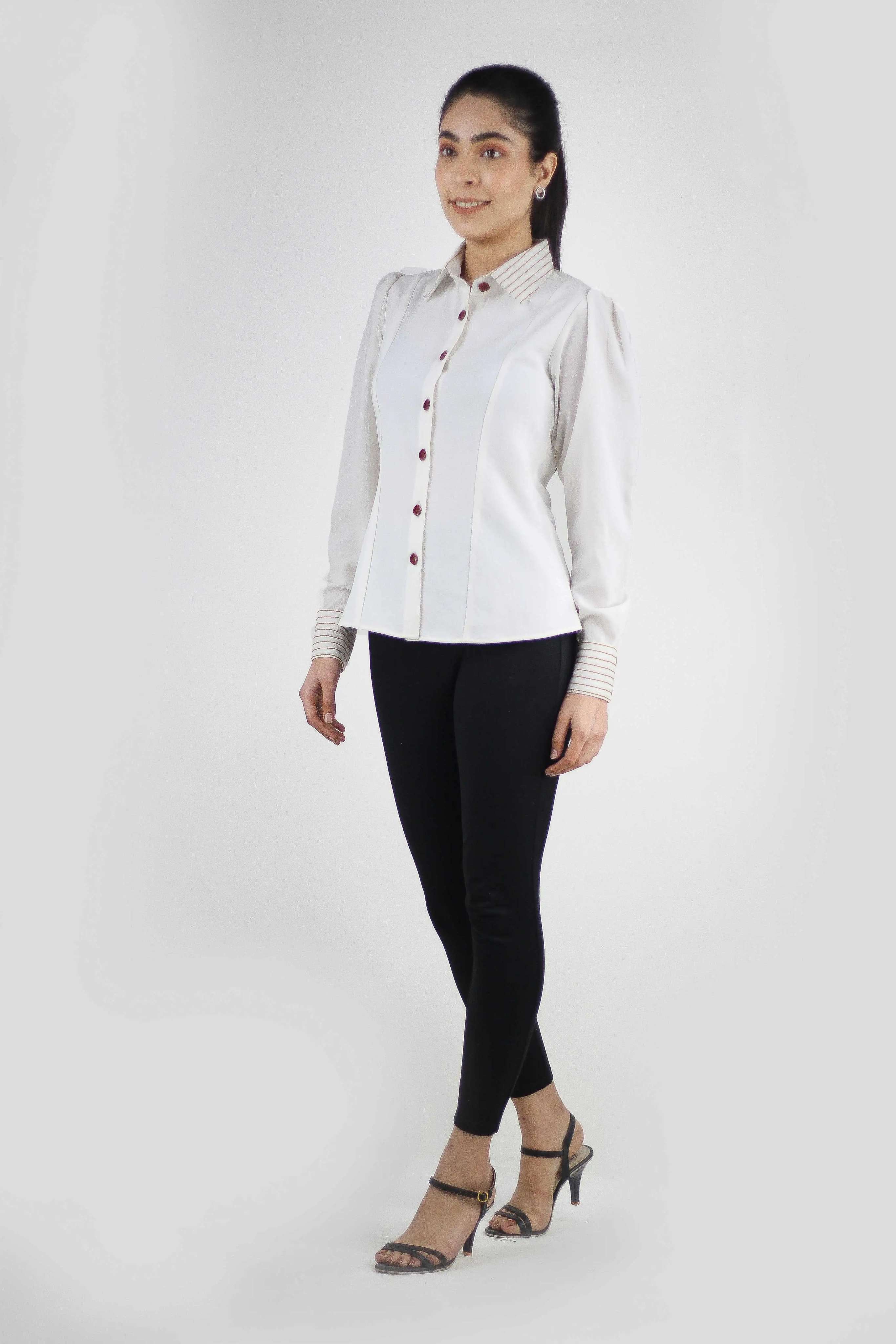 White Full Sleeve Casual Top