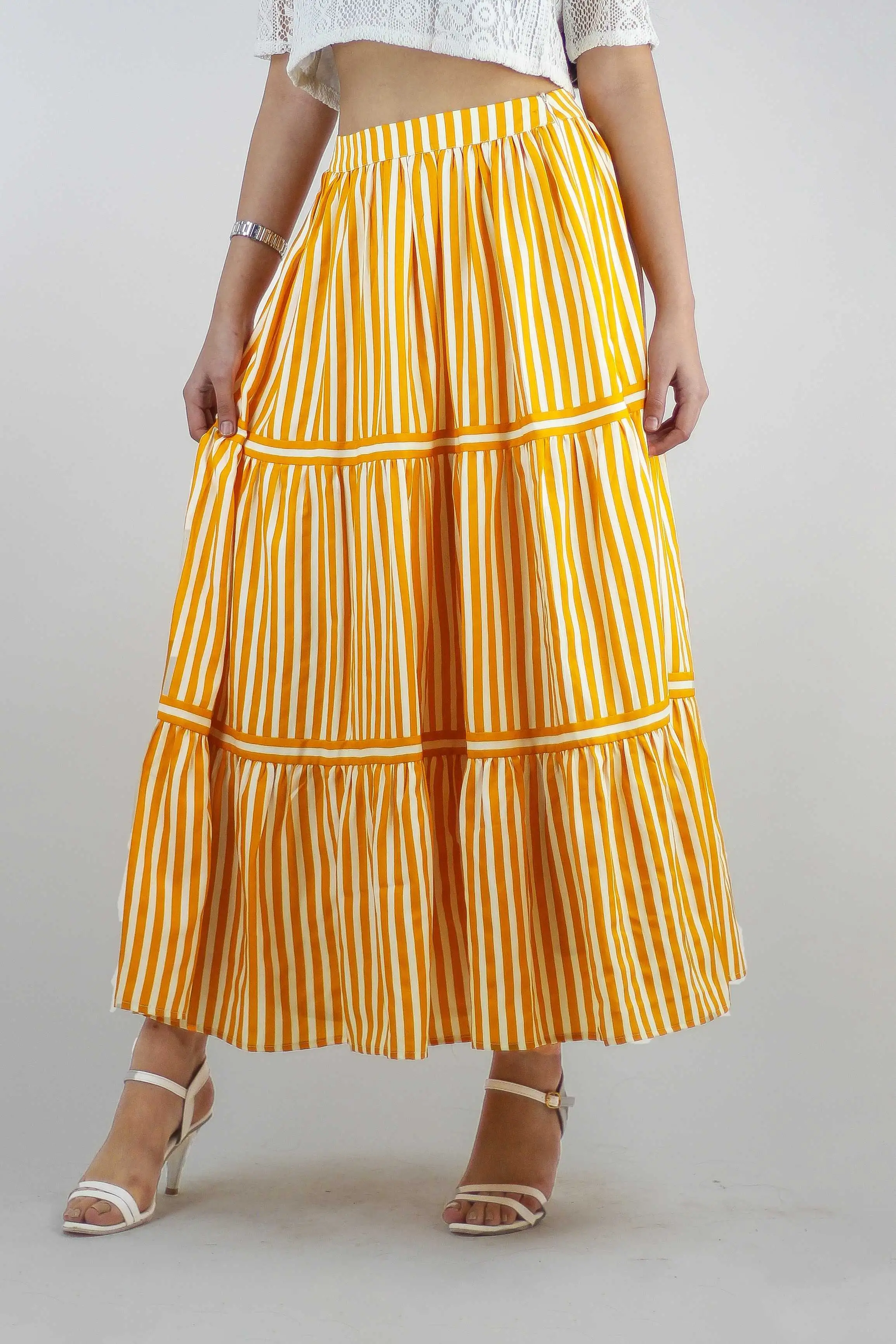 Yellow Stripe Ankle Length Skirt