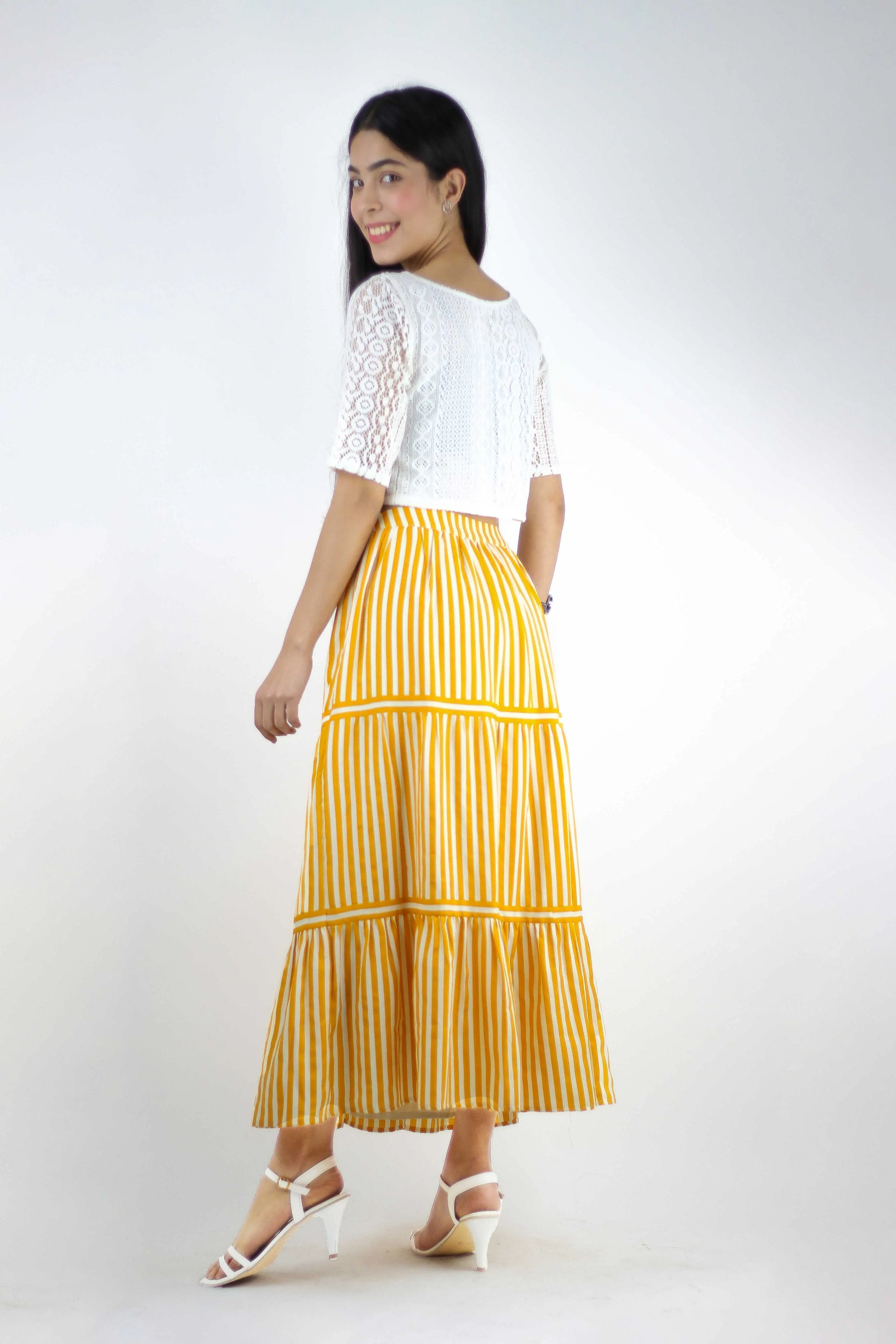 Yellow Stripe Ankle Length Skirt