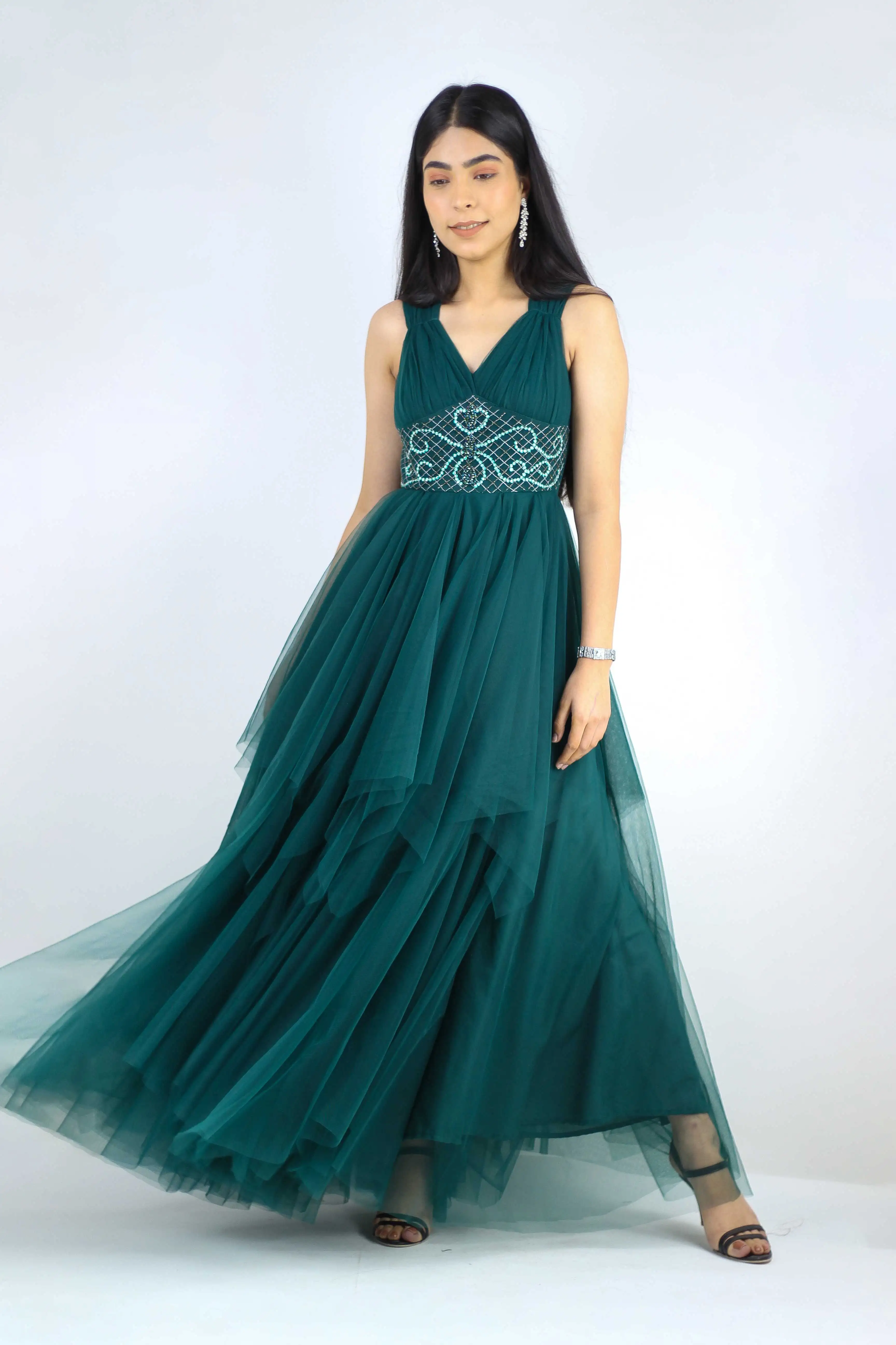 Green Yoke Hand Crafted Gown