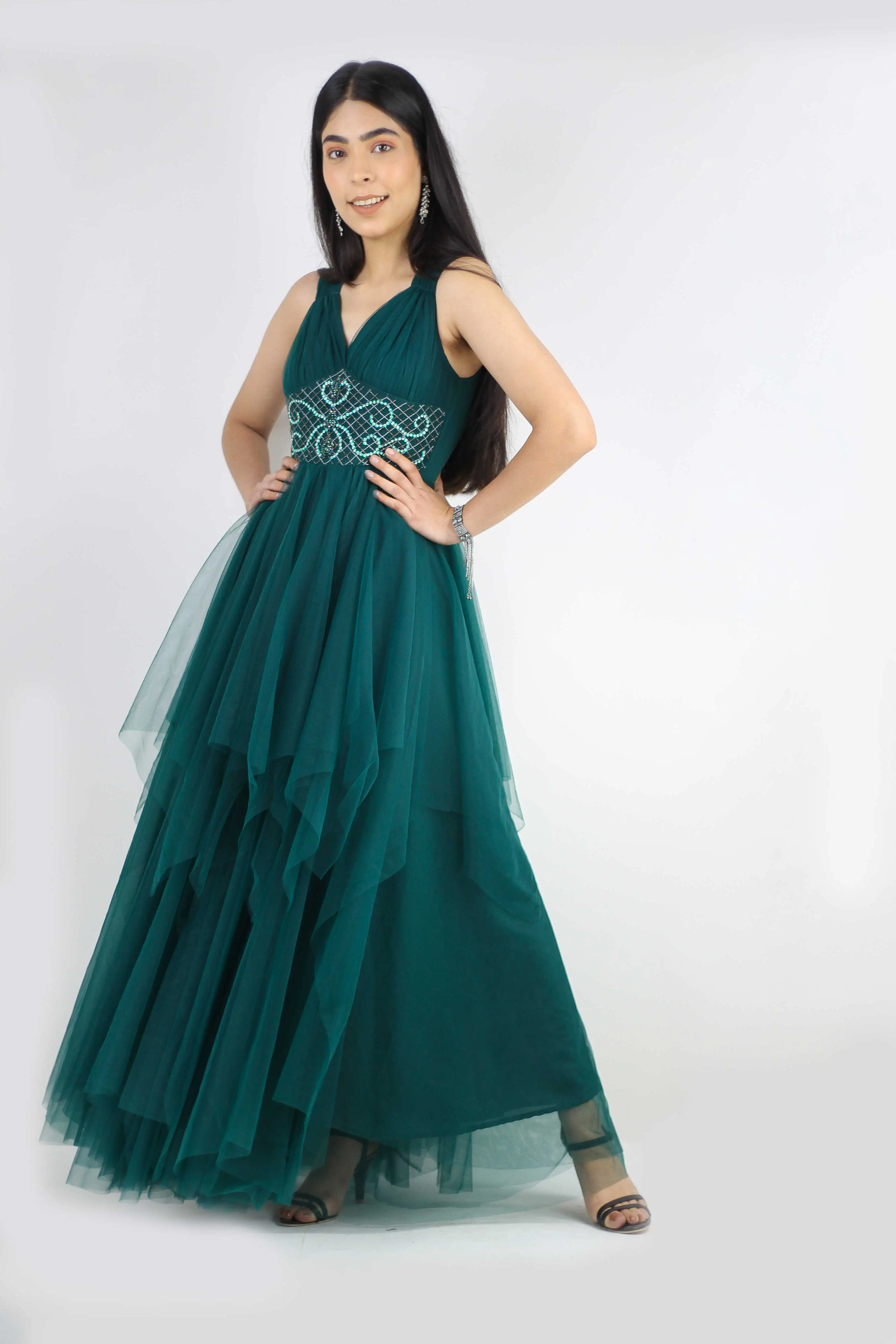 Green Yoke Hand Crafted Gown
