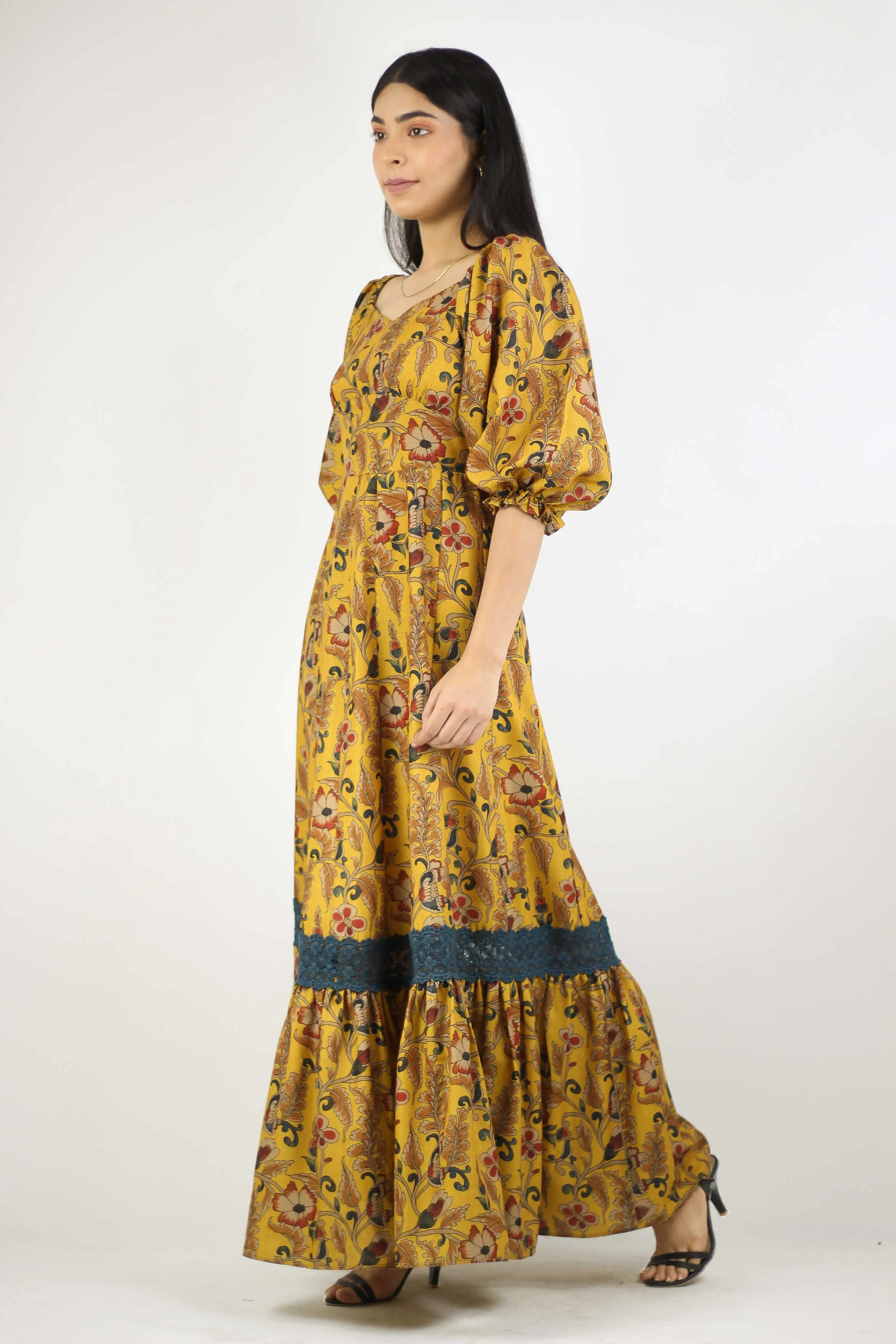 Kalamkari Off-Shoulder Printed Long Dress