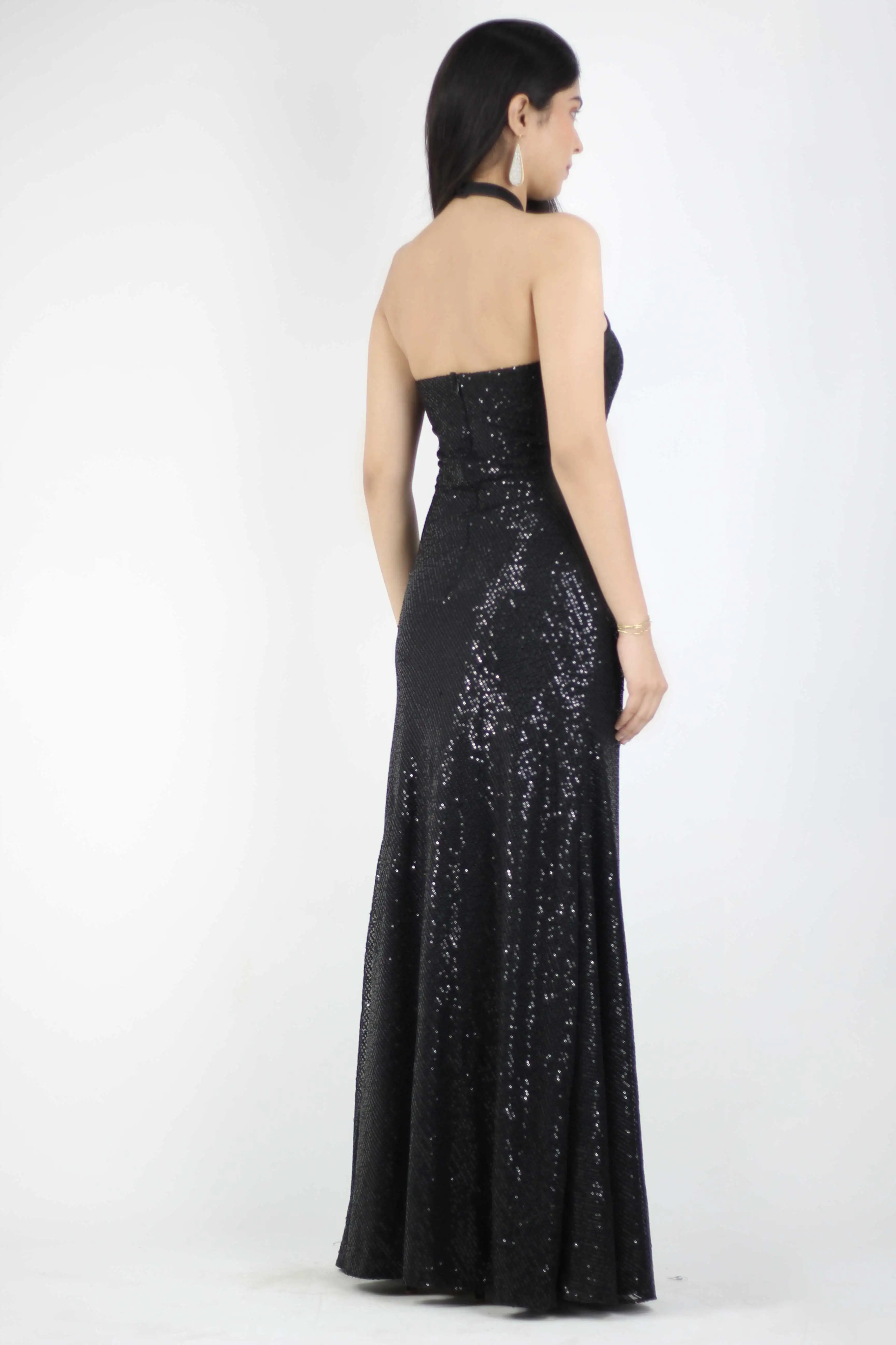 Black Sequin Party Wear Long Dress With Slit
