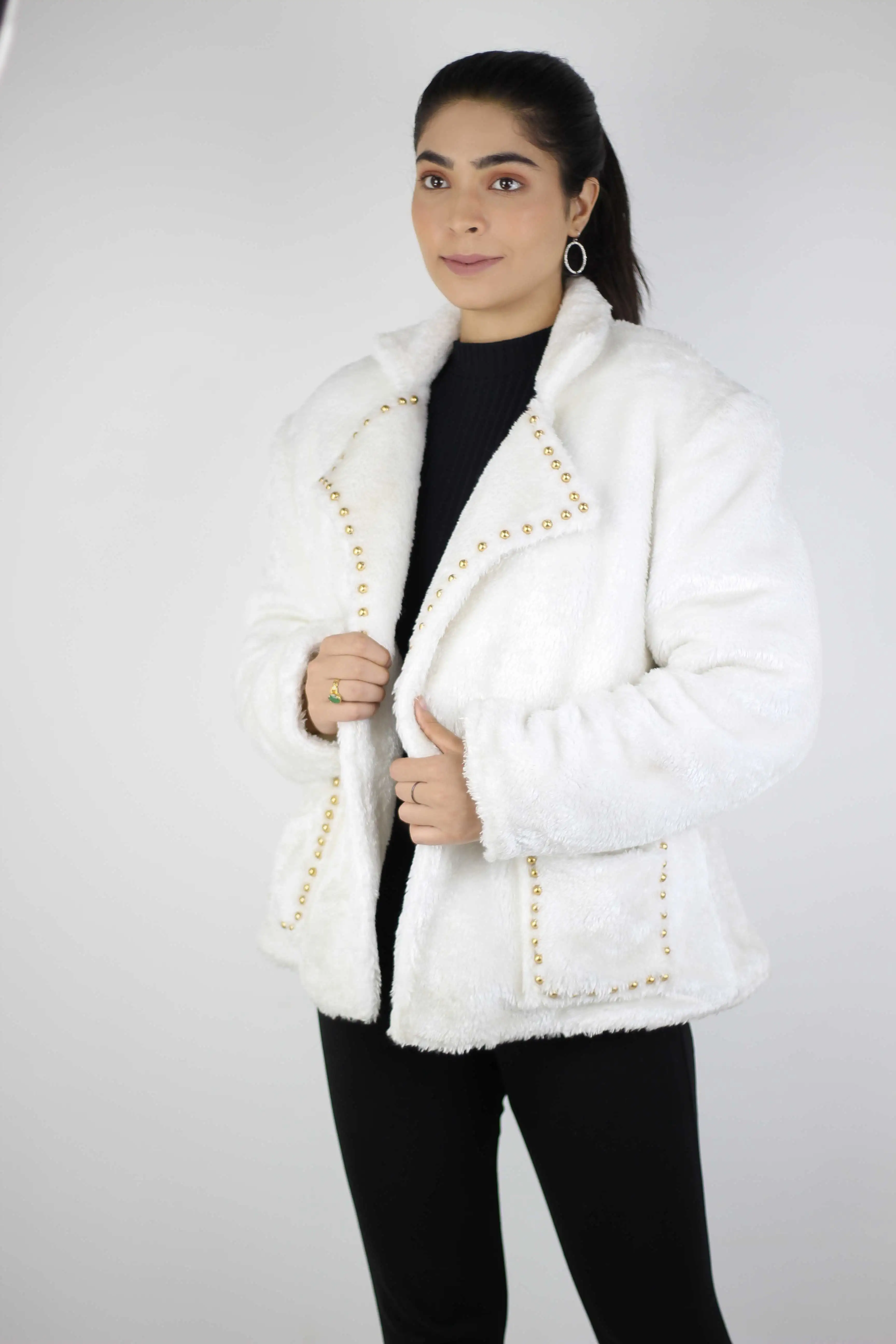 Women's 2022 Fashion Winter Luxury Faux Fur Shearling Shaggy Oversized Shacket Jacket